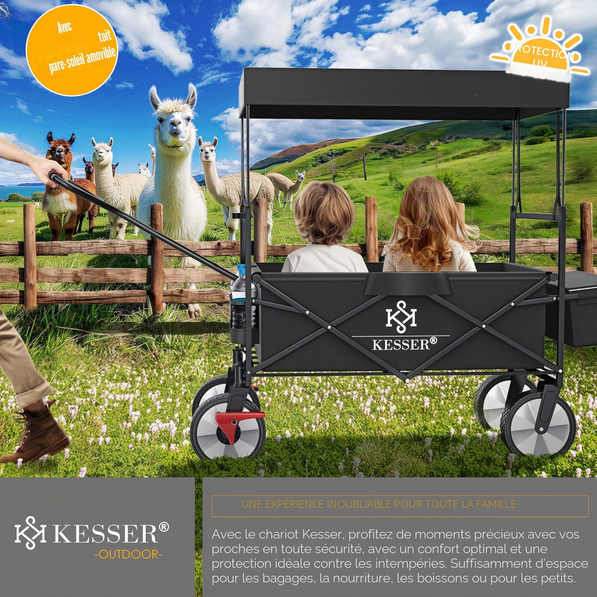 KESSER® Chariot de Transport Pliable avec Toit, Charrette à Bras, Chariot à Roulettes, 2 Poches Mesh