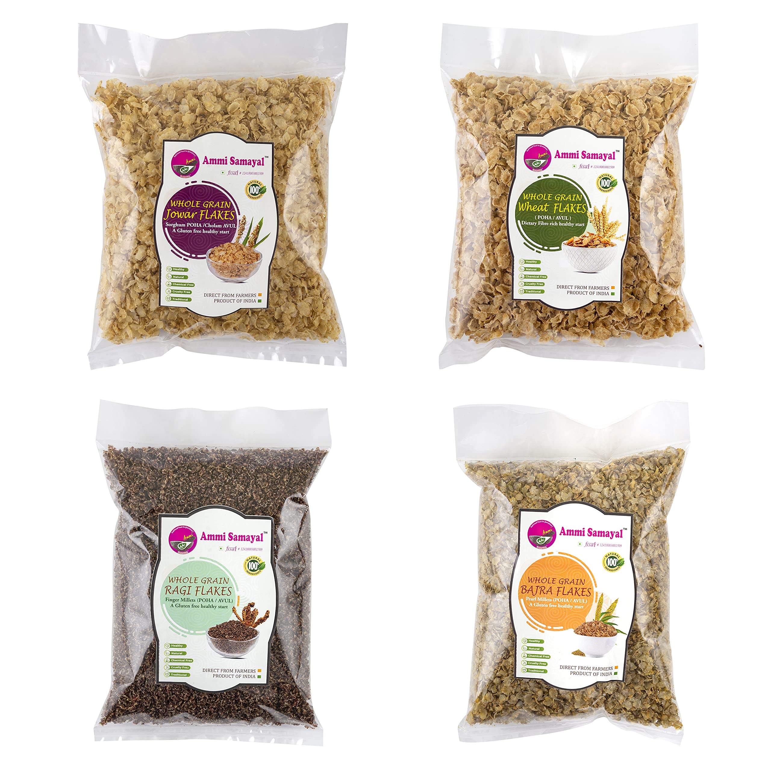 Ammi Samayal Combo Of Bajra,Jowar,Wheat and Ragi Flakes(Poha) | Organic Glutten Free High Fiber Flakes| Breakfast Combo Cereal Poha | Miracle Millet Best For Weight Loss | Pack of 4 |500g each (B0B5X15224) Amazon Price History, Amazon Price Tracker