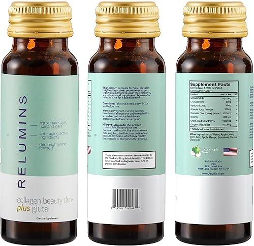 Miniatura 9 de Relumins Advance - Bebida rejuvenecedora de colágeno con glutatión, hialurónico, CoQ10, EGCG, resveratrol y más, combate naturalmente los signos del