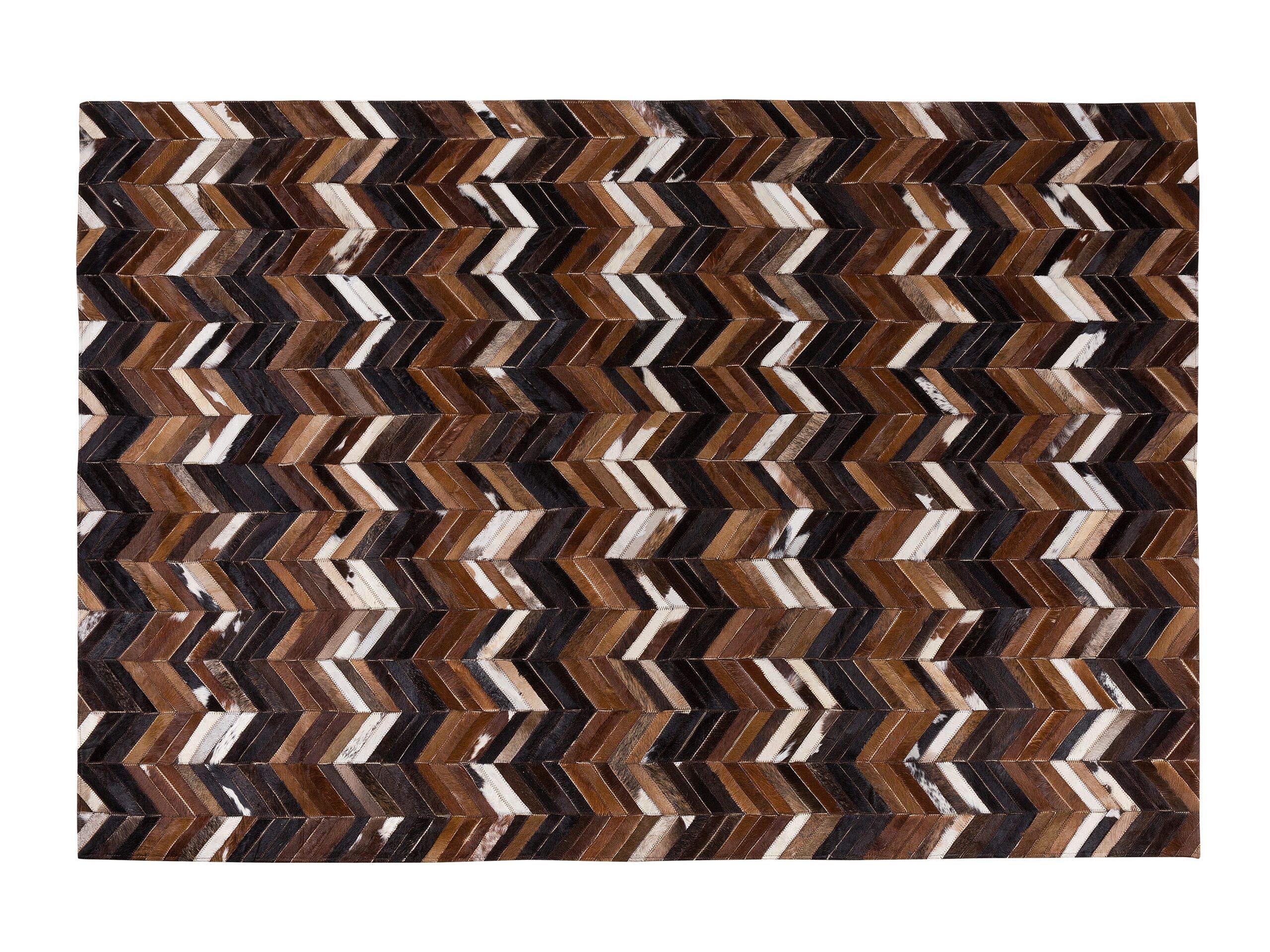 Beliani Teppich Kuhfell braun 160 x 230 cm Zickzack Muster Echtleder Patchwork Balat