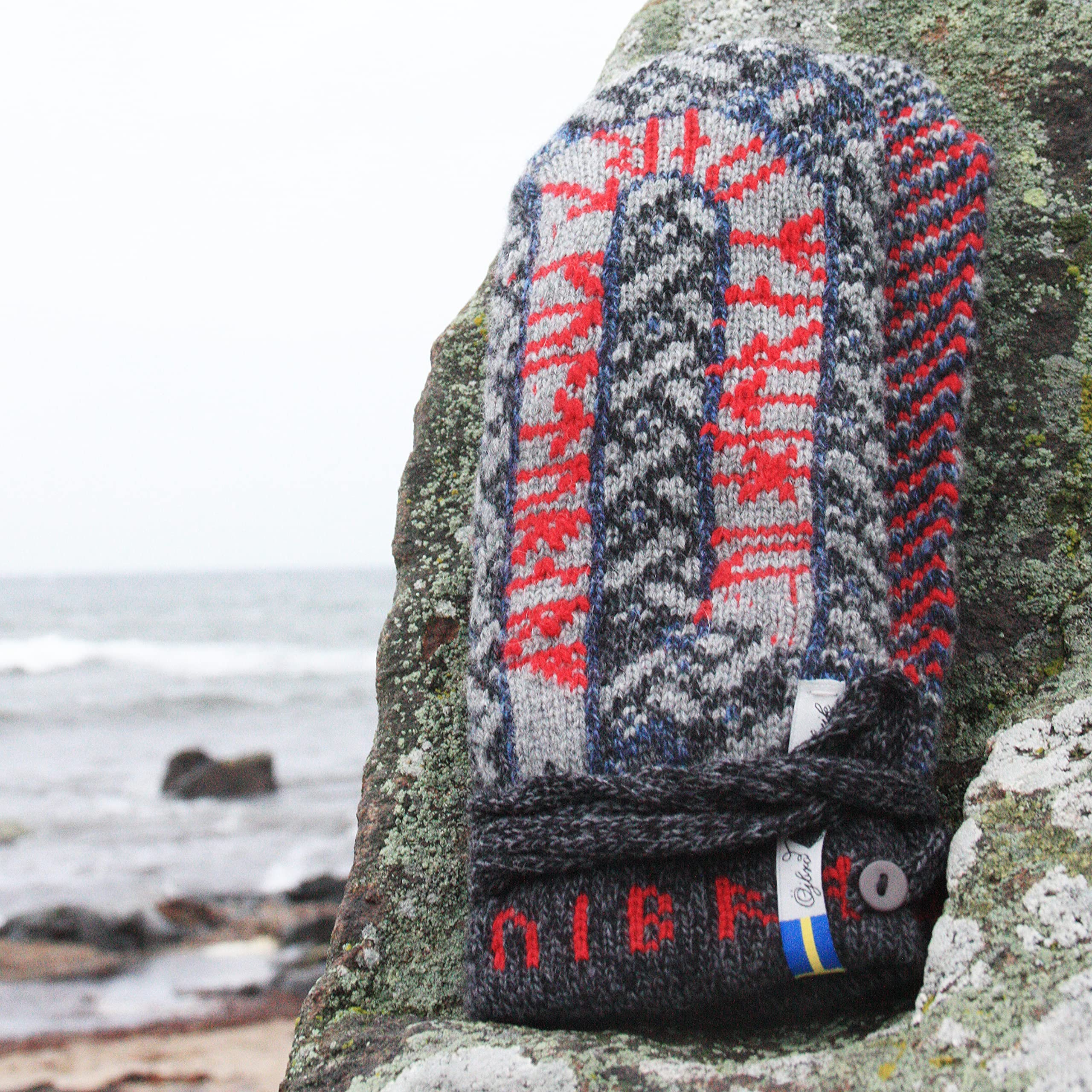 ÖJBRO VANTFABRIK guanti in maglia lana merino Futhark M (7-9) blu guanto fuderato caldi morbidi Svezia