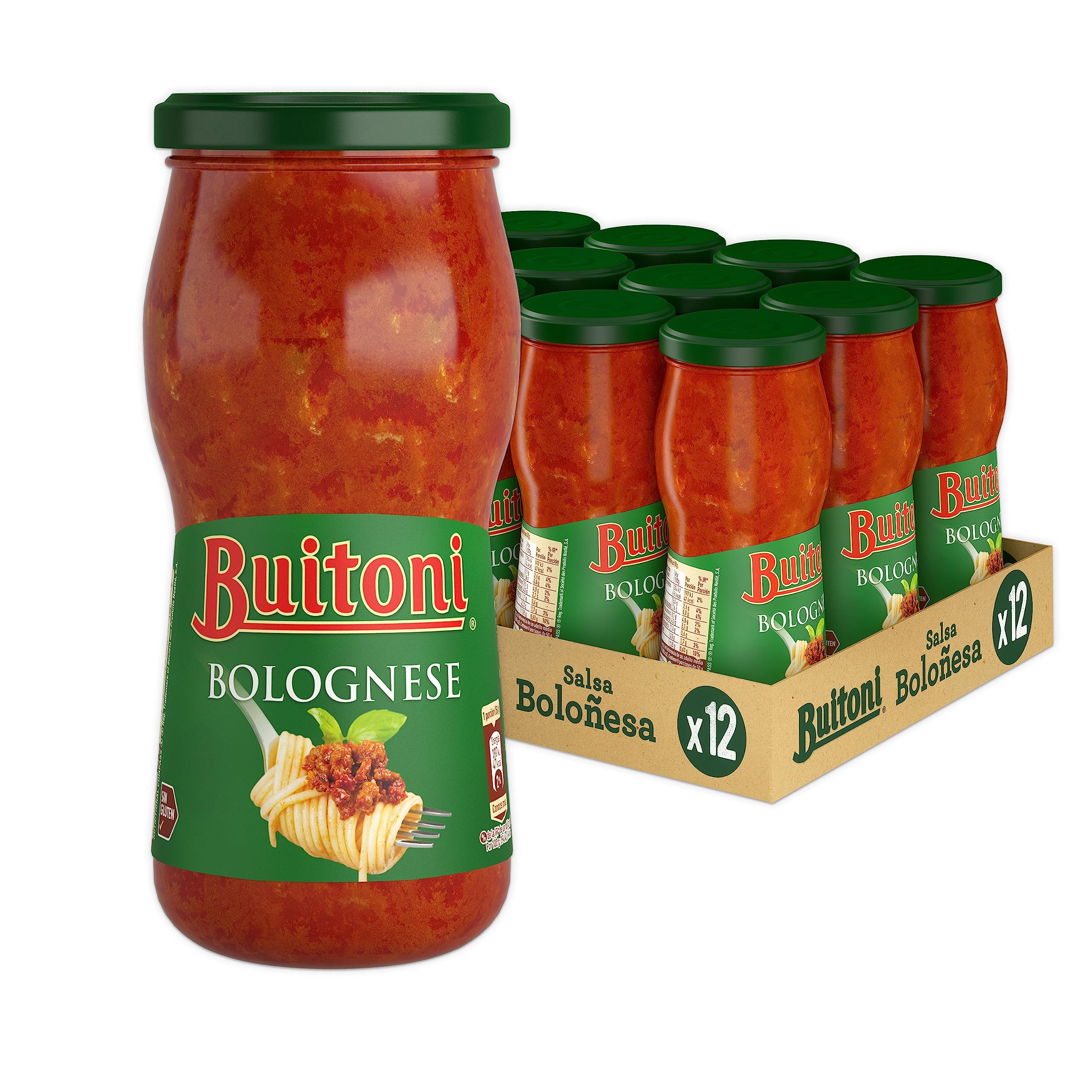 BUITONI Salsa Boloñesa Frasco 400g, Sin Gluten, Pack de 12