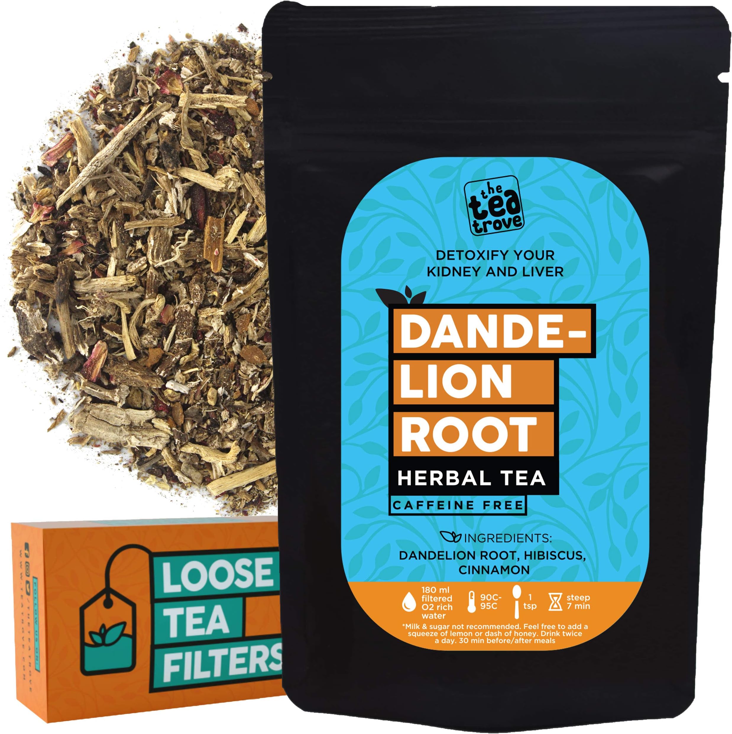 the tea trove Organic Dandelion Root Hibiscus, Loose Tea-Kidney & Liver Cleanse Tea-Dandelion Tea Helps Improve Digestion&Immune System-Anti-Inflammatory&Antioxidant-|Caffeine Free Tea ,50 Grams