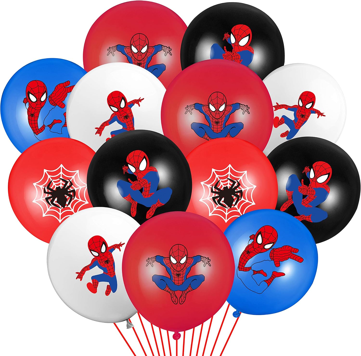 PANTIDE 50 Packs Spider Superhero Birthday Balloons, 12Inch Blue Red Black Latex Balloons Bouquet with Ribbons, Superhero Party Favors Decorations Supplies for Kids Boys Birthday Party Baby Shower