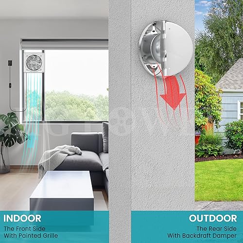 Miniatura 6 de HG Power Ventilador de escape de 8 pulgadas, ventilador de escape de cocina de acero inoxidable 576CFM, ventilador de ventilación de garaje montado