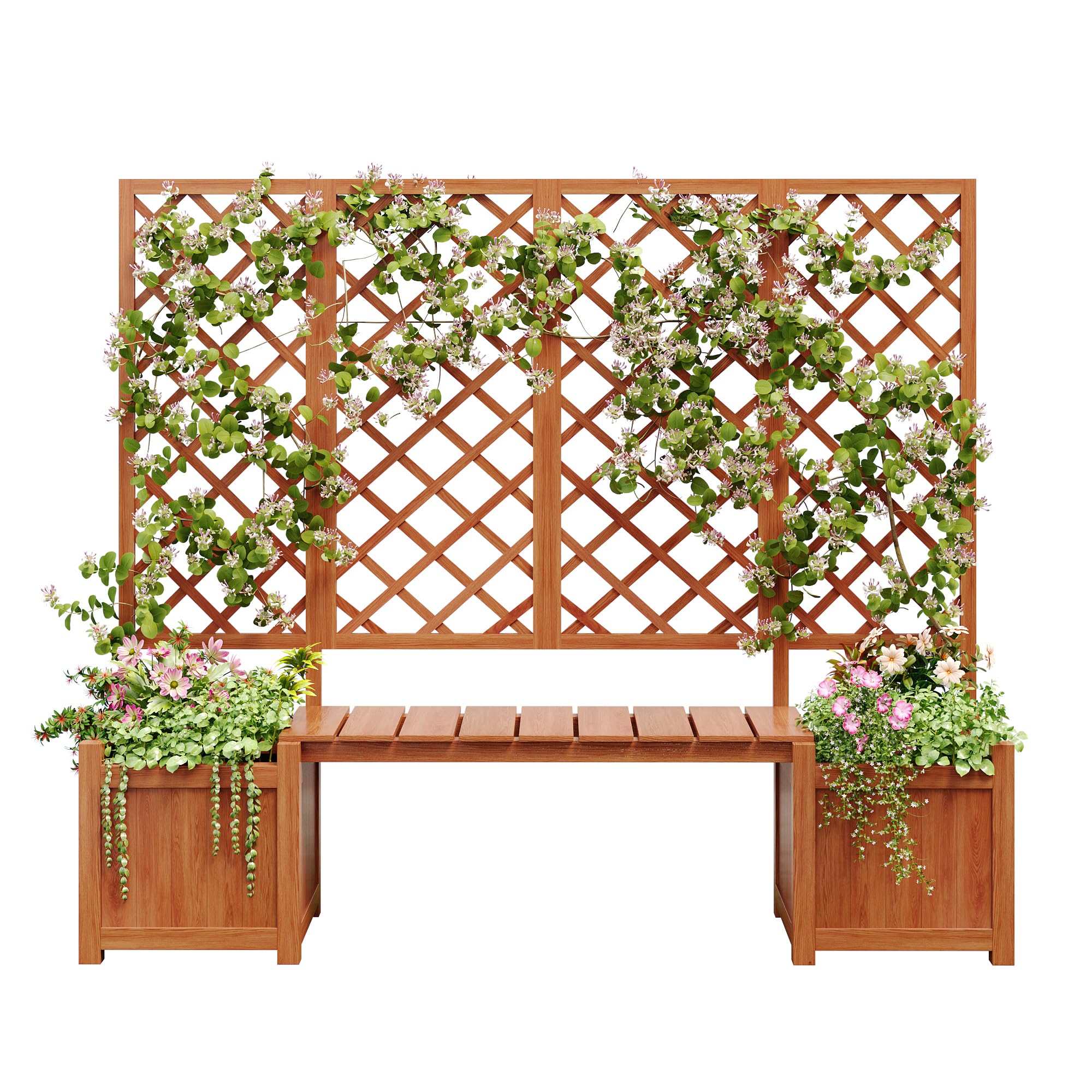 Fioriera con traliccio e seduta, in legno di abete massiccio, grigio, 169 x 145 x 42 cm, per piante rampicanti, terrazza e giardino (grigio-A)