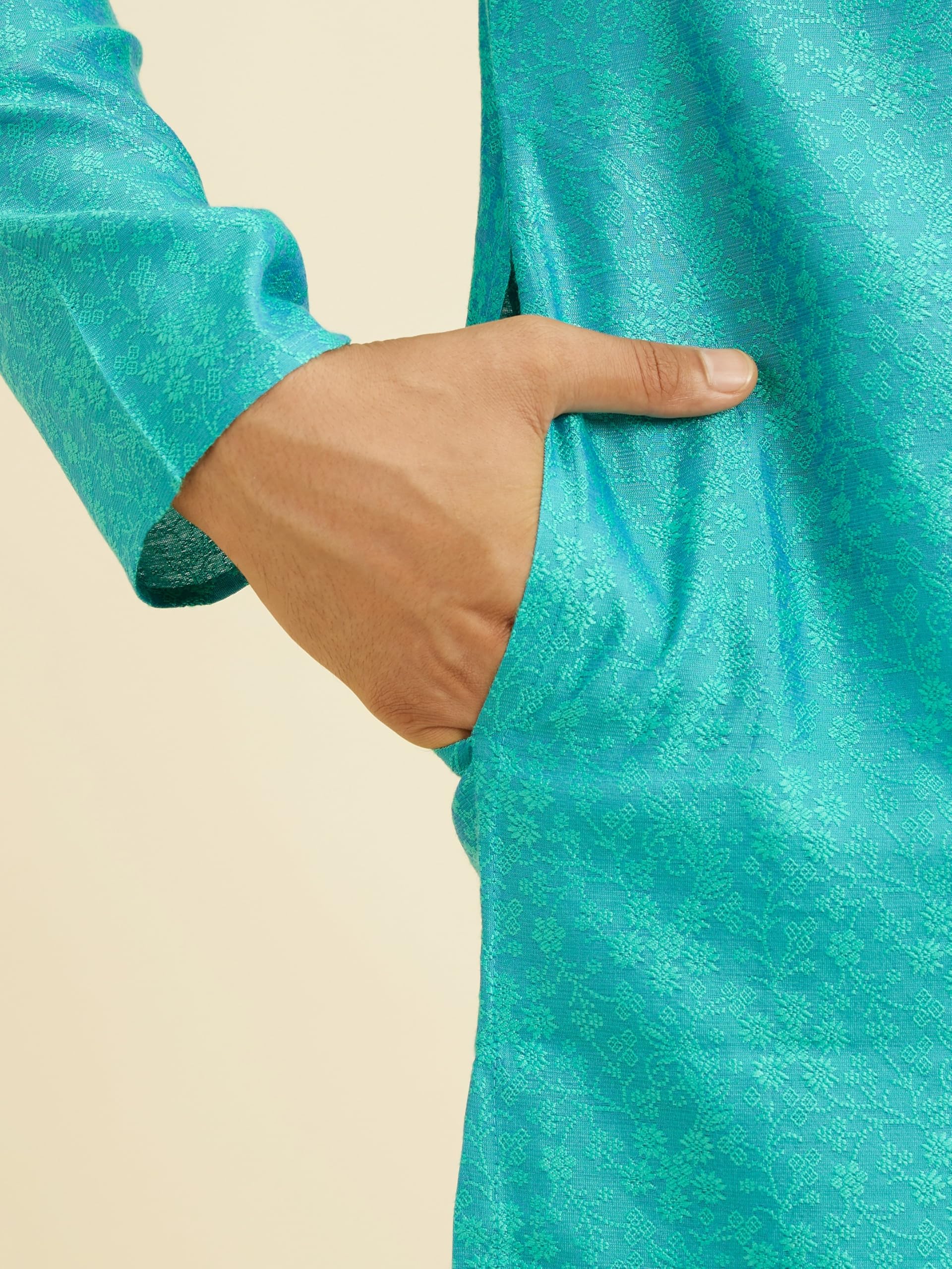 Manyavar Kurta zestaw piżamy dla mężczyzn, tkanina mieszana z wiskozą, haft nitkowy, 2-częściowy