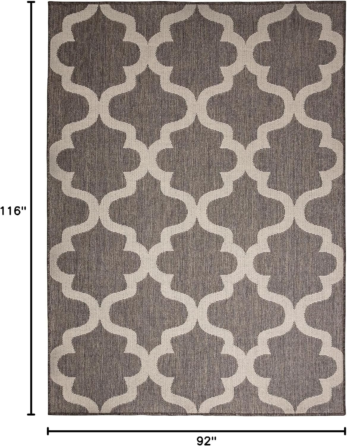 iCustomRug Outdoor Flatweave Trellis 7'8" X 9'8" Cream and Tan Area Rug, Perfect for Patio, Camping, Sunroom, Indoor and Outdoor Spaces