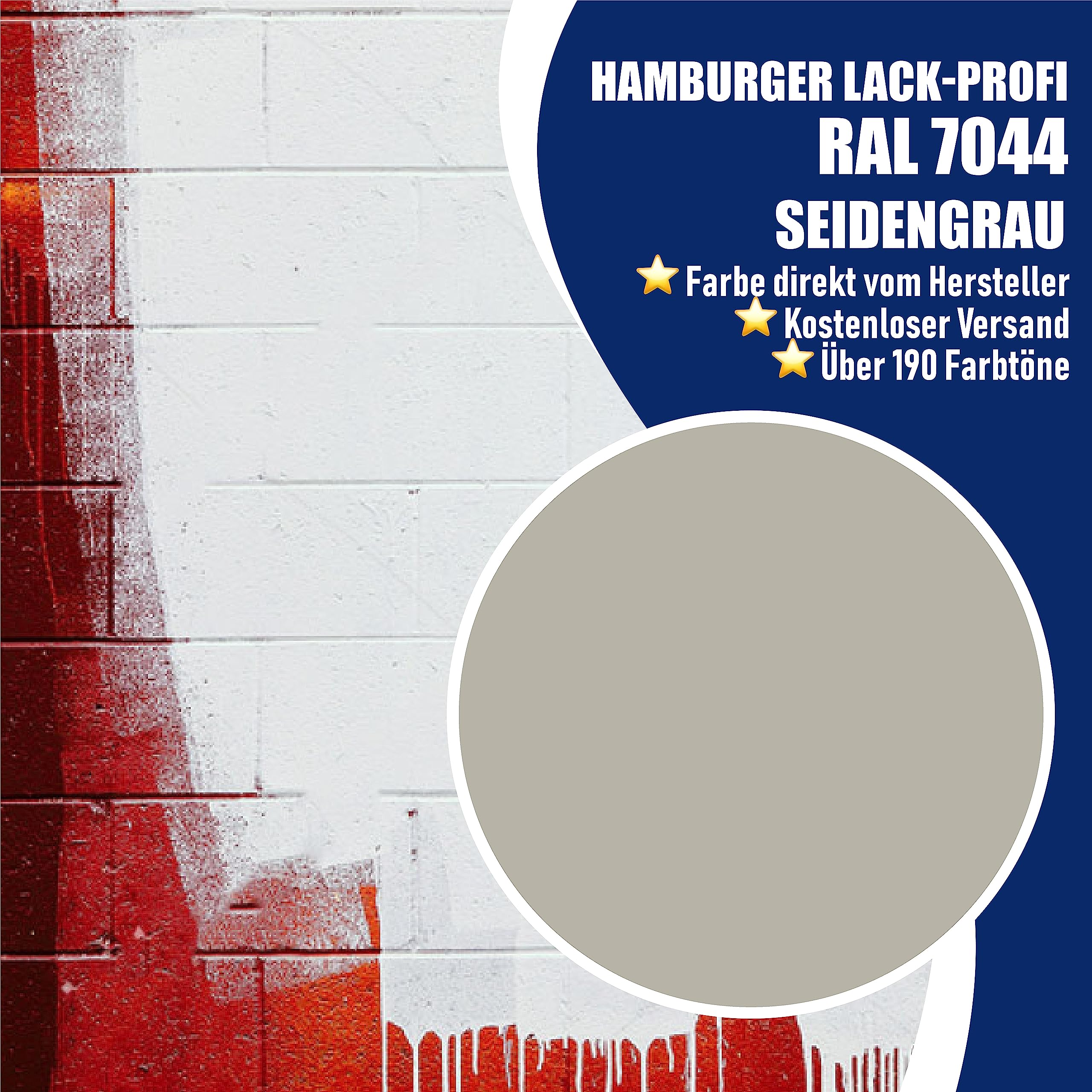Hamburger Lack-Profi Betonfarbe SEIDENMATT Seidengrau RAL 7044 Grau Bodenfarbe Bodenbeschichtung Betonbeschichtung Fassadenfarbe (1 L)