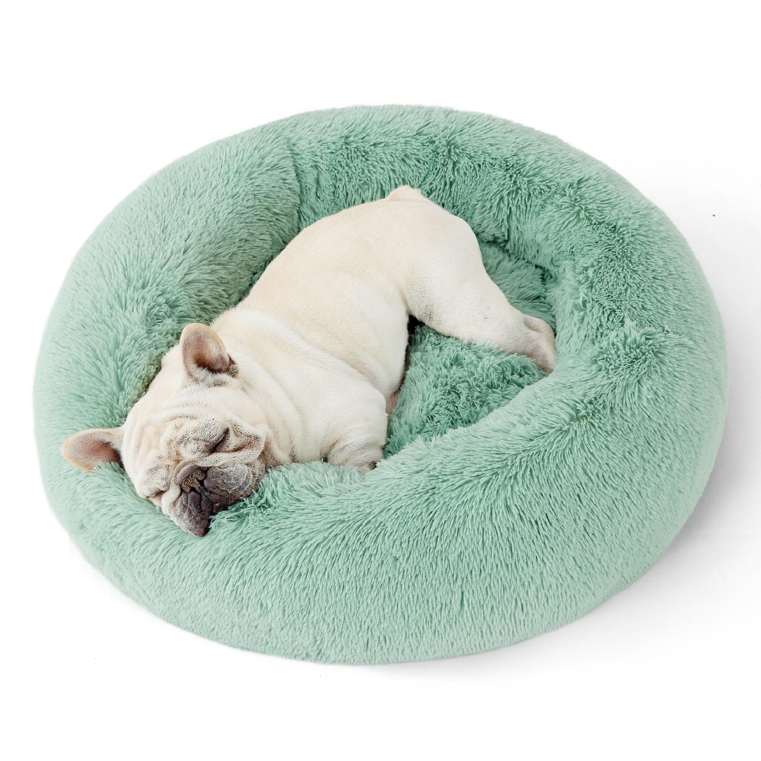 Apple green Bedsure calming donut dog bed with faux fur | Mubboo