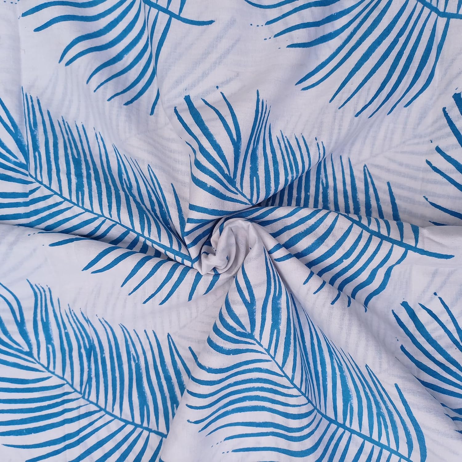 E-Tailor® Indian Handmade Ethnic 100% Cotton Running Hand Block Print Natural Fabric for Dressmaking, Sewing, Crafting, Upholestry Fabric by The Yards (Bice Blue, 5 Yards)