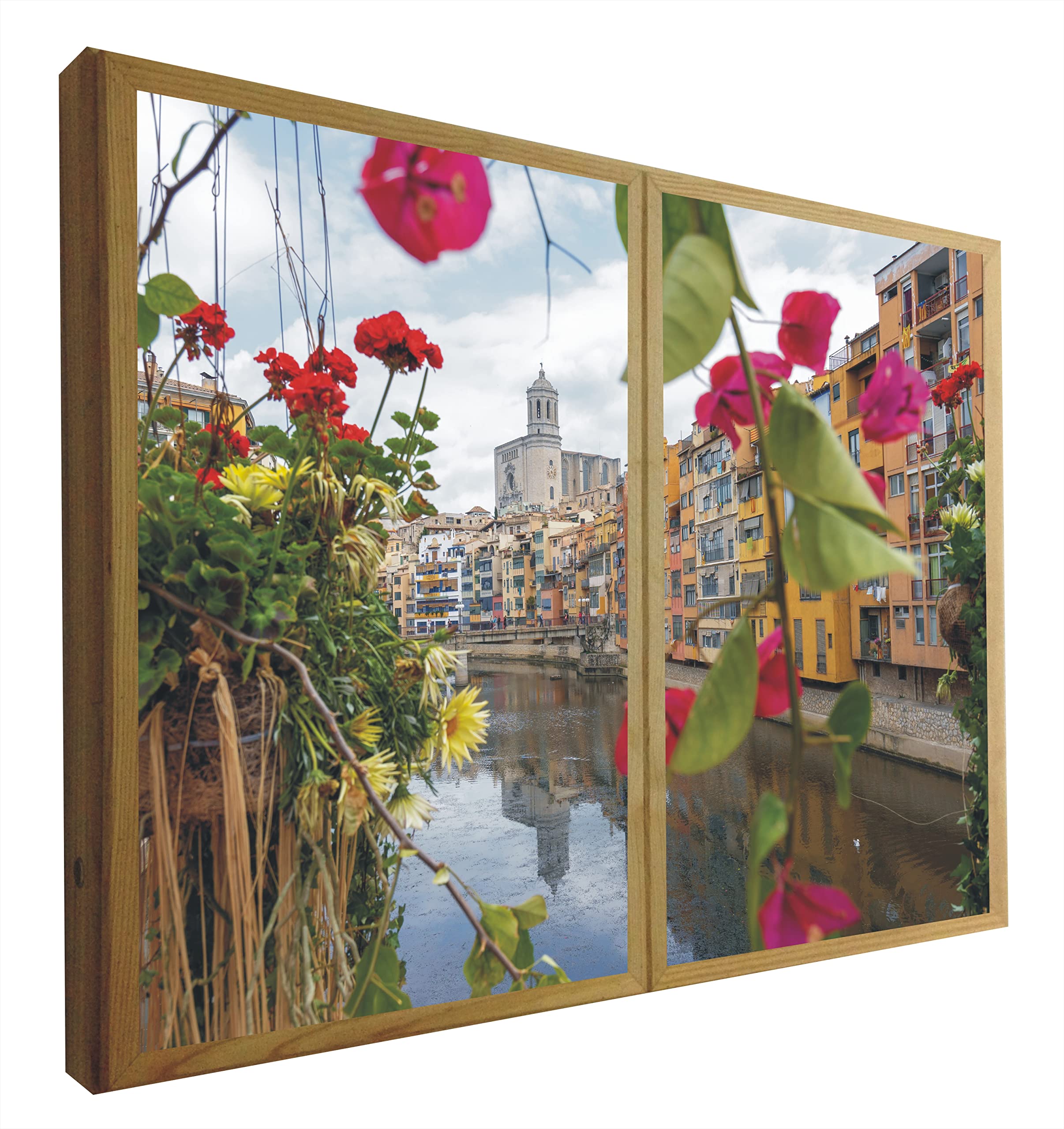 Finestre finte decorative illuminate con vista sul Riu Onyar Girona 70 x 90 cm