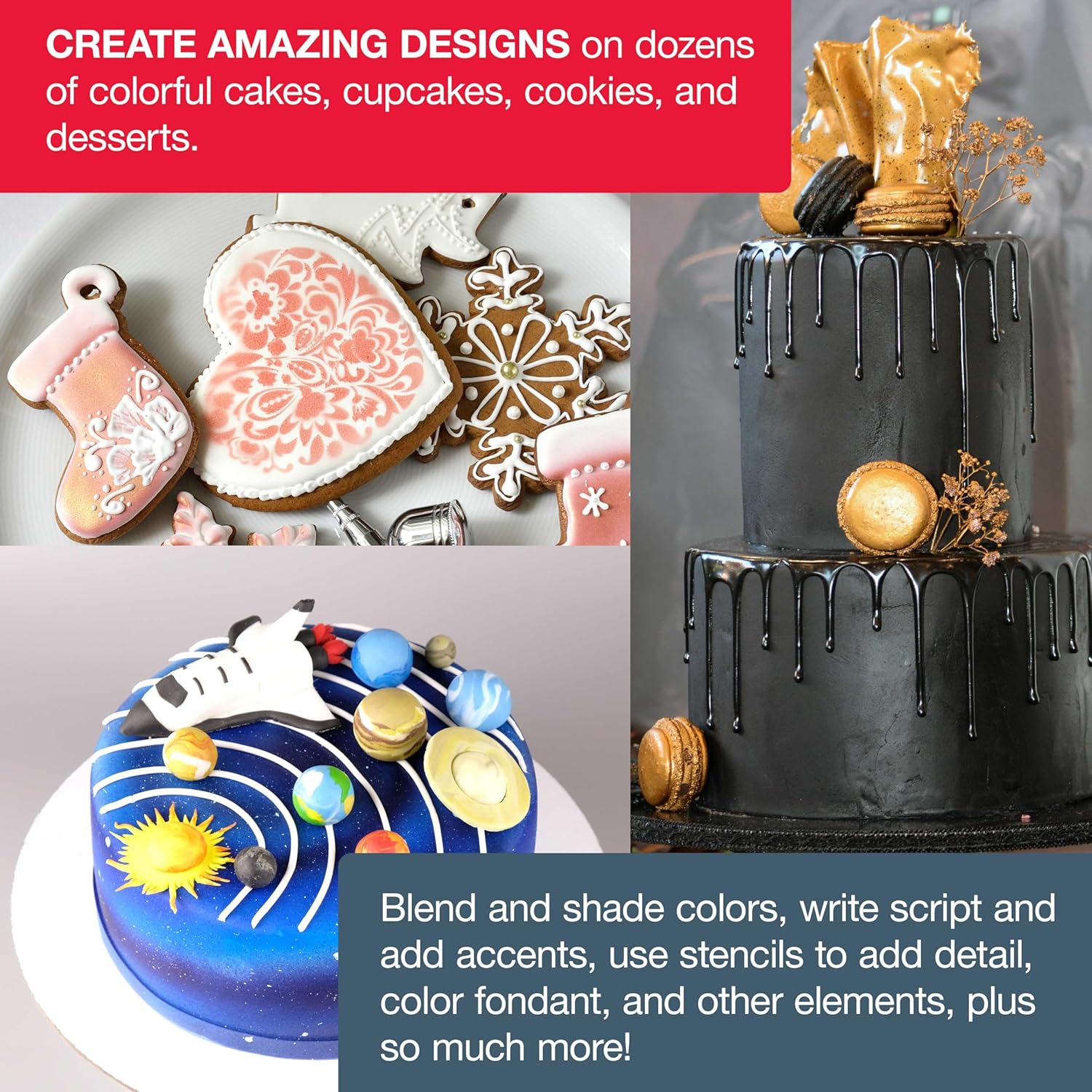 Master Airbrush Cool Runner II Cake Decorating Airbrush Kit with Dual Fan Air Compressor, 12 Color Chefmaster Food Coloring Set, 3 Airbrushes, Cleaning Brushes, Holder & How-to Air Brush Manual