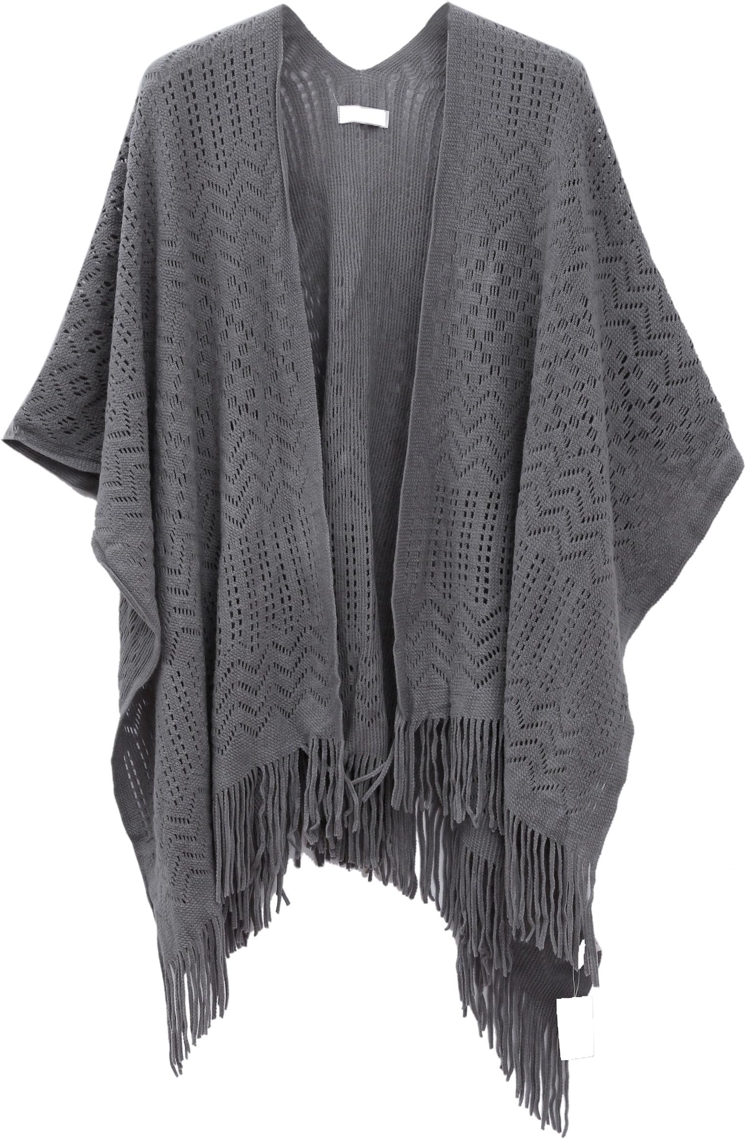 soul young Knit Shawl Wrap for Women - Ladies Fringe Knitted Poncho Blanket Cardigan Cape(One Size,Grey)
