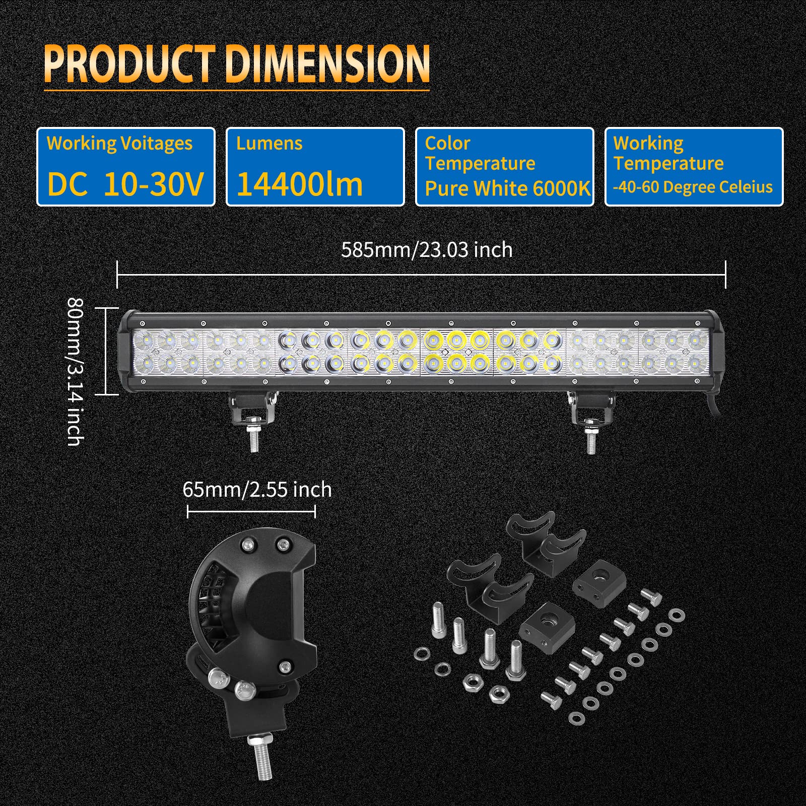 RIGIDON Barra Led Fuoristrada 59cm 23 pollici 144W Barra Luce Led, 2pcs Faretti Fendinebbia 4" 18W et 12V Cablaggio, Luci di Lavoro Per Offroad Auto Trattore Camion SUV UTE ATV Barca 4x4 Veicoli