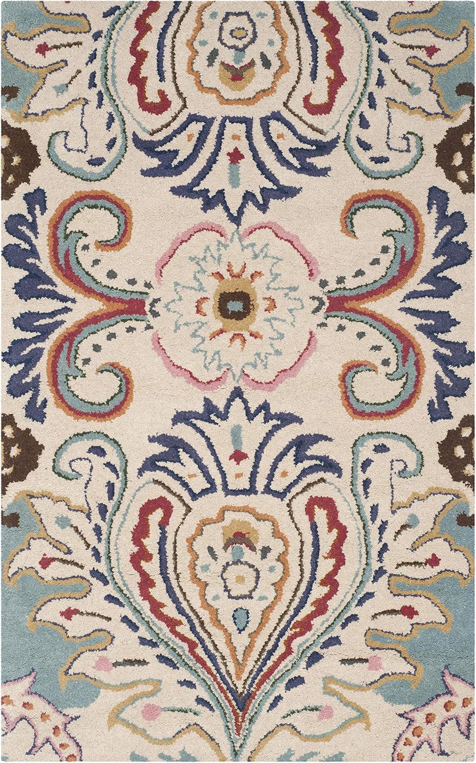 Ivory and Blue Hand-Tufted Wool 3' x 5' Area Rug