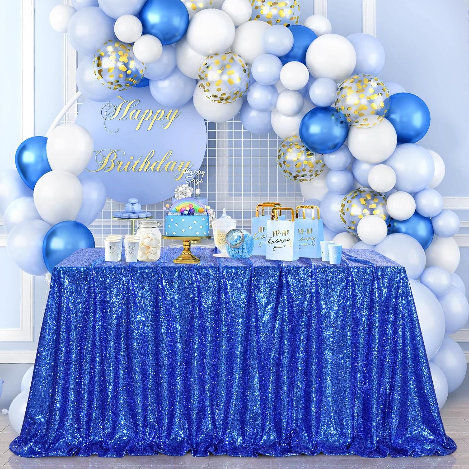 SoarDream Glitter Sparkly Tablecloth Sequin Navy Blue Table Cloths Cover 90x156 Inches for Independence Day Wedding Birthday Party Sequin Overlay Table Decoration