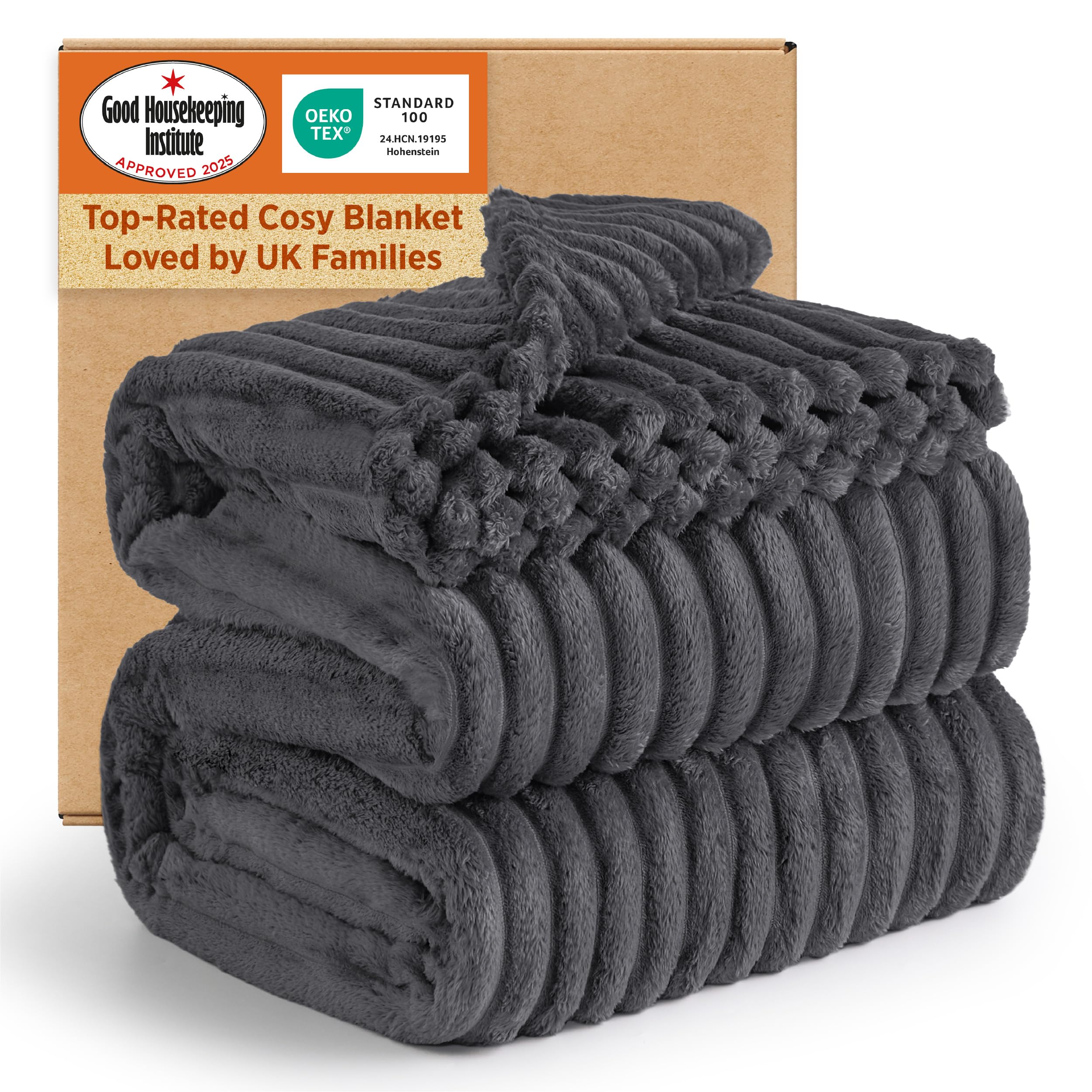 Bedsure Bed Blankets King Size - Fleece Blanket Fluffy Cosy Warm Blankets, Soft Cute Double Size Throw Gifts for Women and Girls, Dark Grey, 230x270 cm - 1