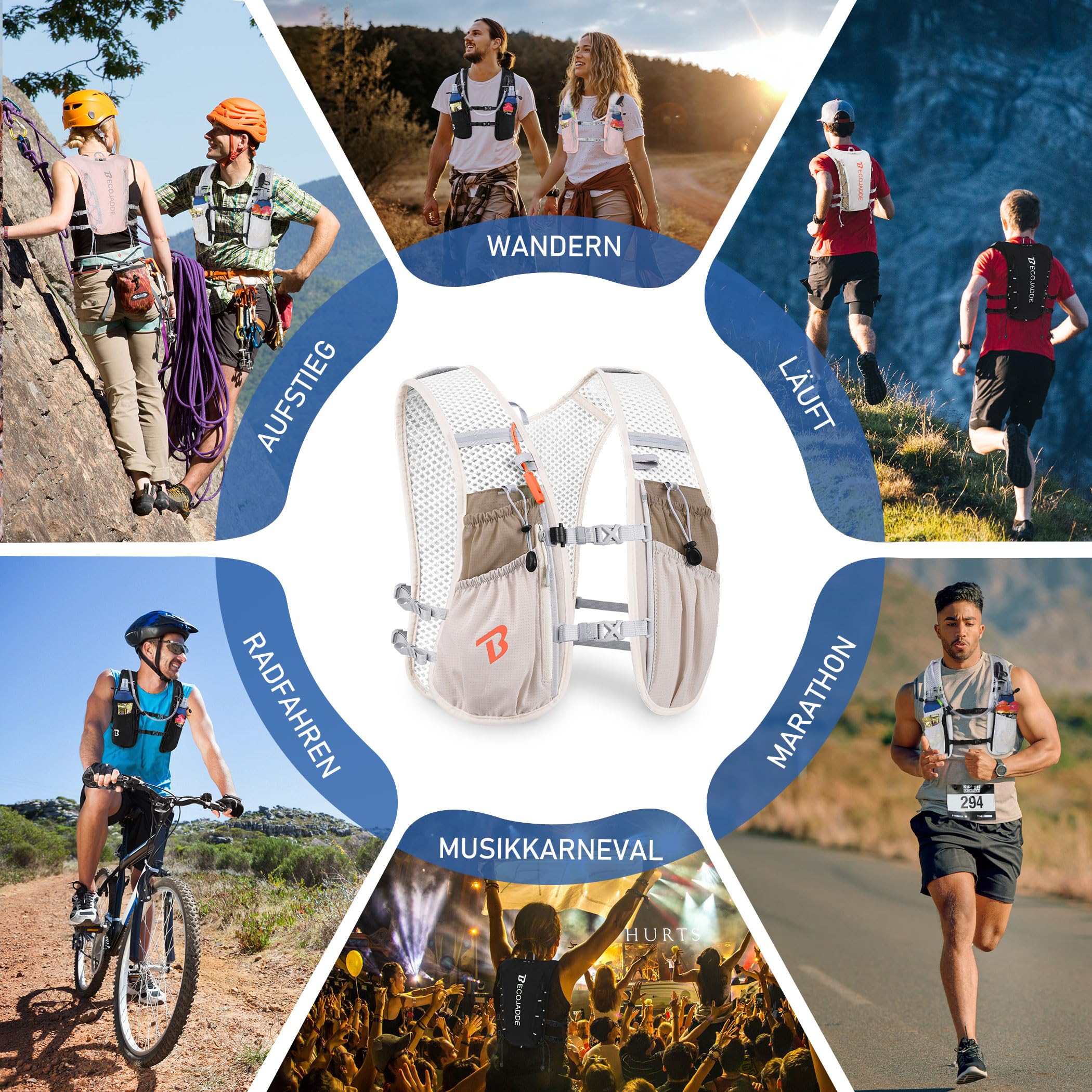 BECOJADDE 5 Liter Laufweste Leicht für Damen und Herren, Ideal für Marathon, Trailrunning, Radfahren, Wandern und Joggen