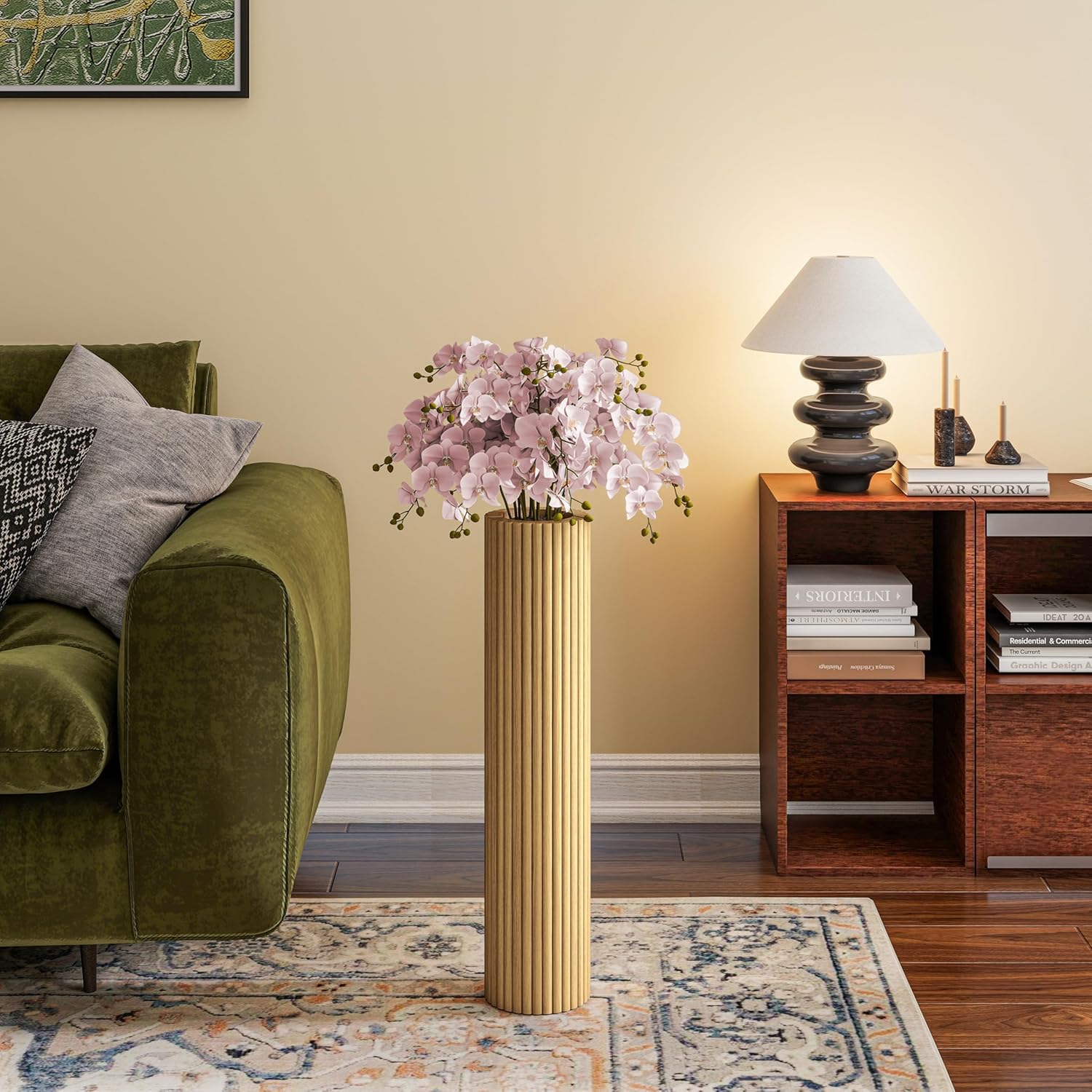 SHYFOY Wooden Fluted Floor Vase, 27.5 inch Cylinder Decorative Tall Vase Standing Decor for Living Room Dining Bedroom Home Corner Indoor