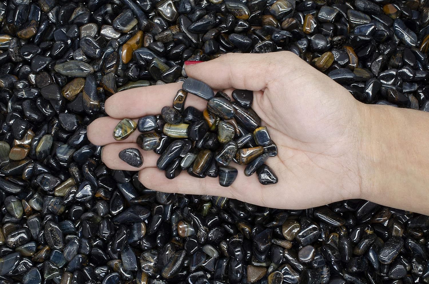 Fantasia Materials: 5 lbs Tumbled Blue Tiger Eye Stones from Africa - 0.40" to 0.60" avg. - Bulk Natural Polished Gemstone Supplies for Crafts, Reiki, Crystal Healing and More! (Size #4)