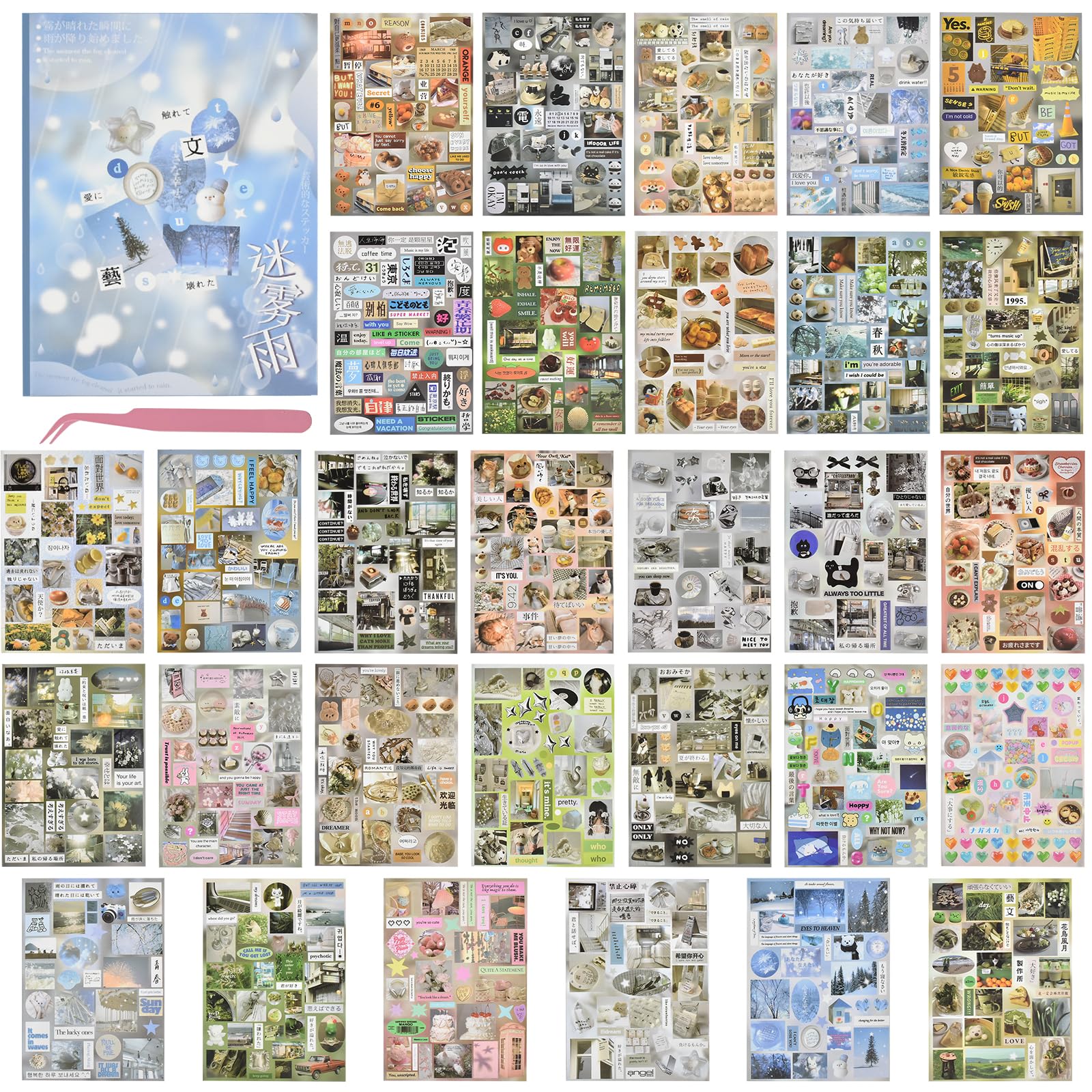 Livre d'autocollants japonais 30 feuilles, le cadeau esthétique idéal pour passionnés de scrapbooking