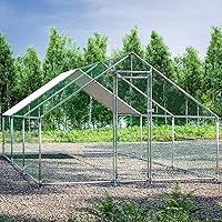 HEYTOWN Large Metal Chicken Coop Walk-in Poultry Run with Waterproof UV Cover - Cage for Chickens Ducks Rabbits Dogs