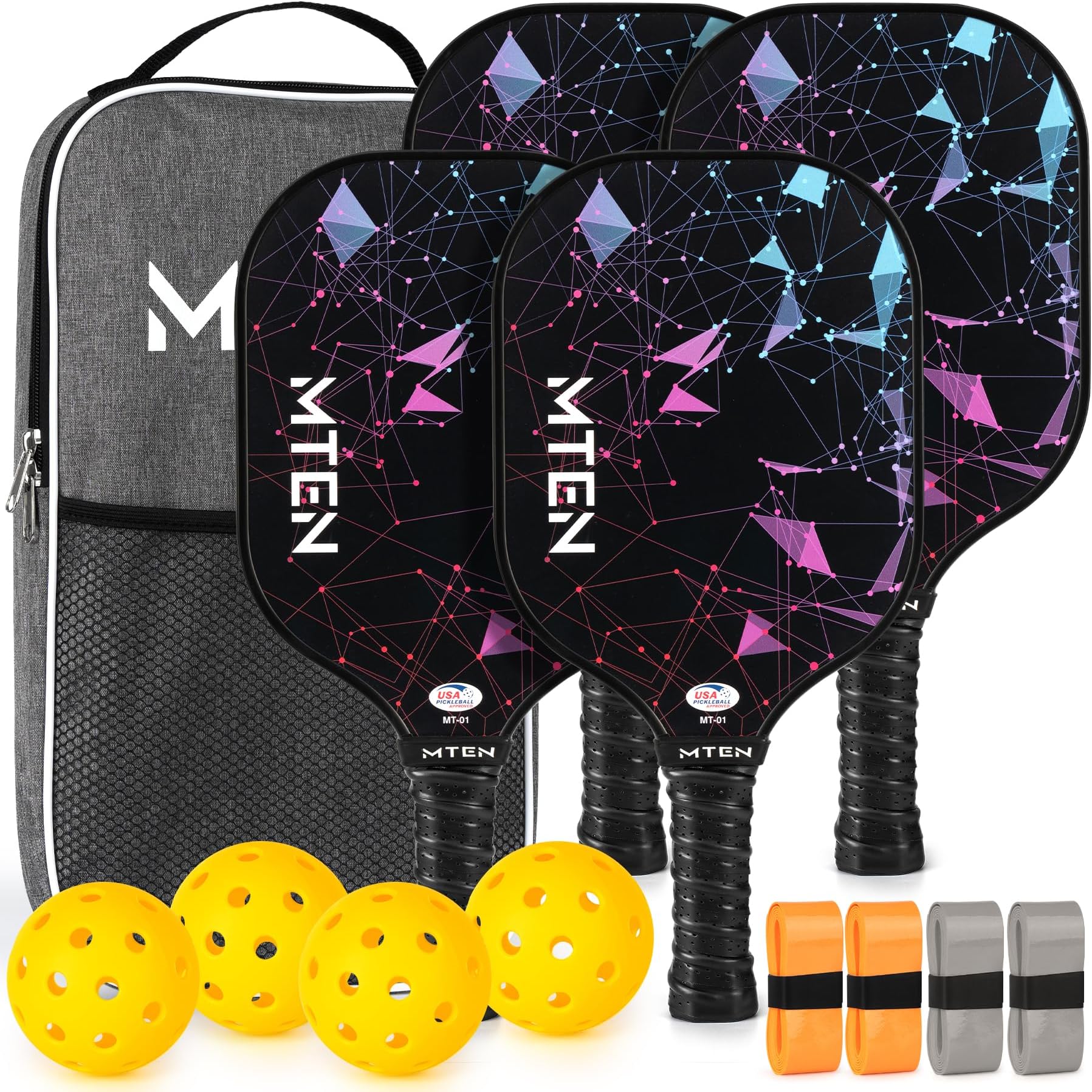 Pickleball Paddles Set of 2 or 4, or Single Paddle – USAPA Approved Fiberglass Surface Pickleball Rackets Set for Men & Women