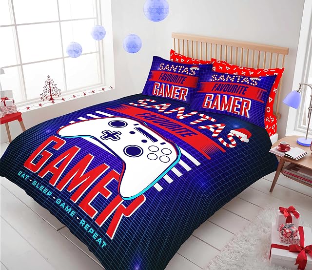 GC GAVENO CAVAILIA Gamer Duvet Cover, Festive Bedding Set Double, Christmas Quilt Cover With Pillow Cases, Gaming Bed Set, Xmas Gamer