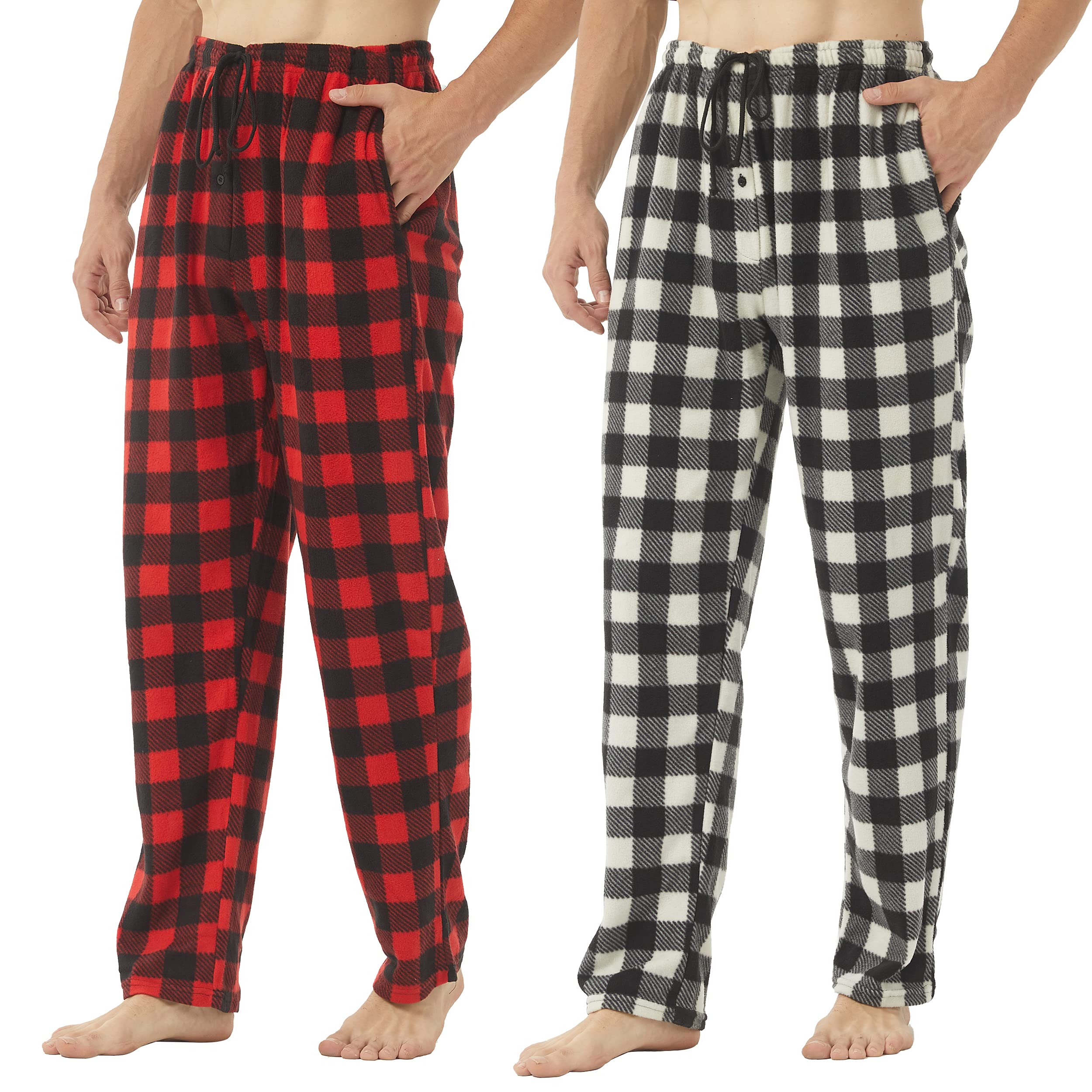 YUSHOW Mens Pyjamas Bottoms 2 Pack Fleece Checked Lounge Pants Ultra Soft PJs Trousers Loungewear Fluffy Pajamas Pants