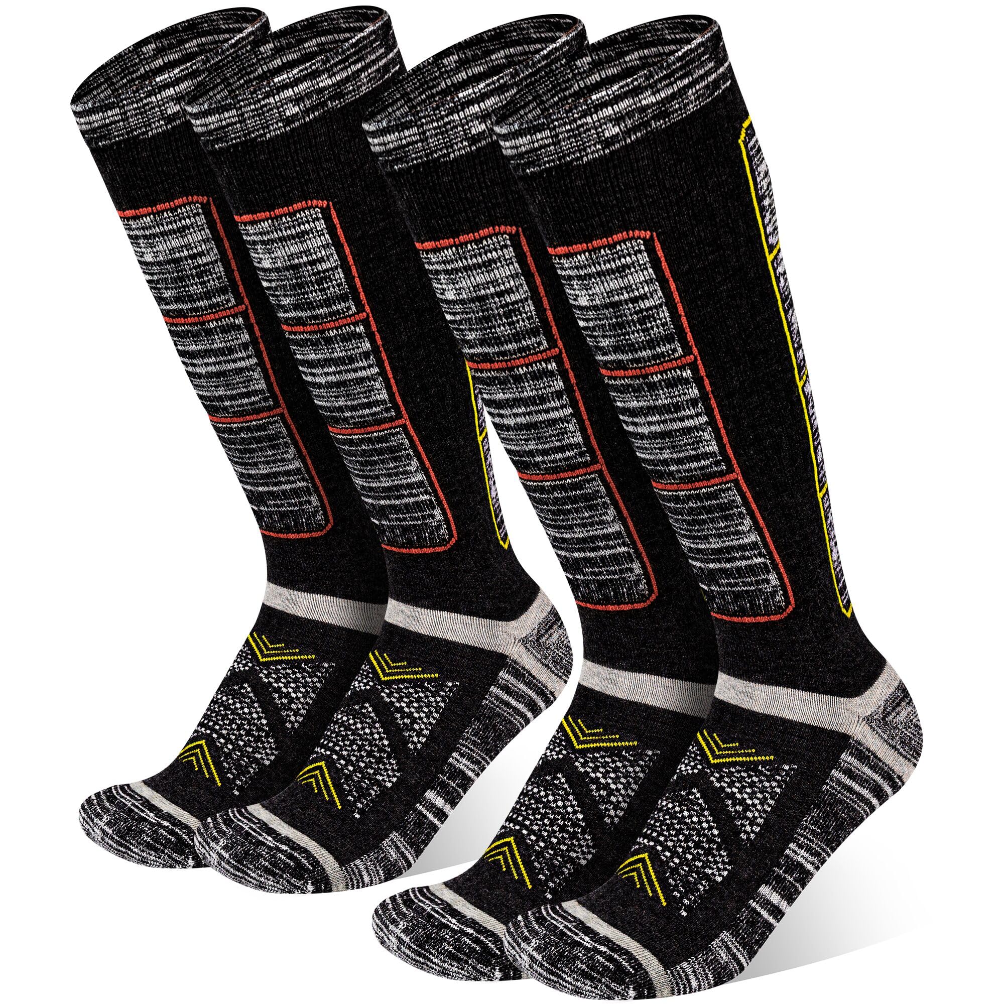 2 Pairs Mens Merino Wool Ski Socks, Thermal Snow Skiing Socks for Mens and Womens, High Performance Winter Warm Outdoor Sports Socks for Cold Weather Athletic Skiing Snowboard Hiking Socks