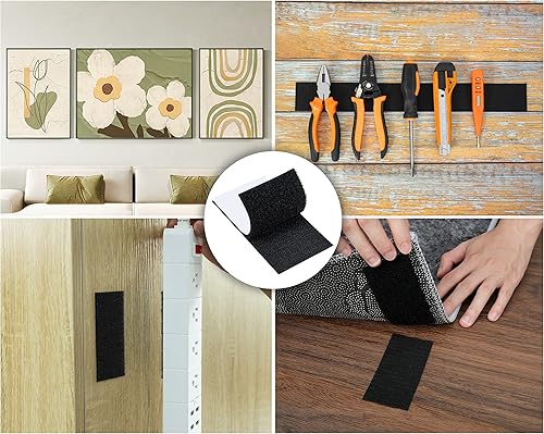 Miniatura 6 de Cinta de velcro, paquete de 12 unidades de 4 x 4 pulgadas y 24 tiras de cierre resistentes de 2 x 4 pulgadas con adhesivo para uso en interiores y