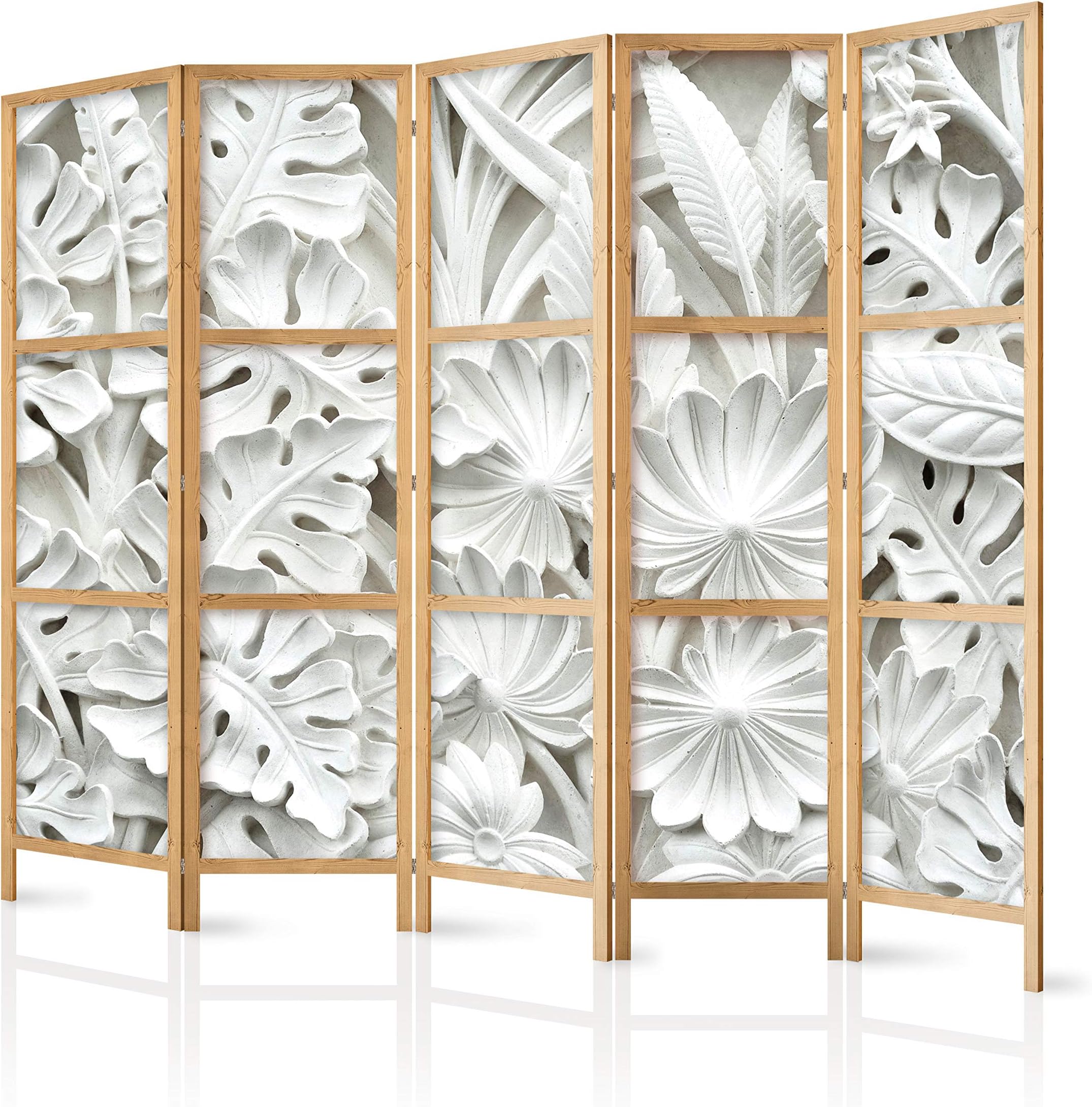 murando Room divider XXL Leaves 3D 225x171cm / 89"x68" 5 pieces Non-Woven Canvas Single-Sided Folding Screen Privacy wood pattern design hand made Home office Japan f-B-0265-z-c