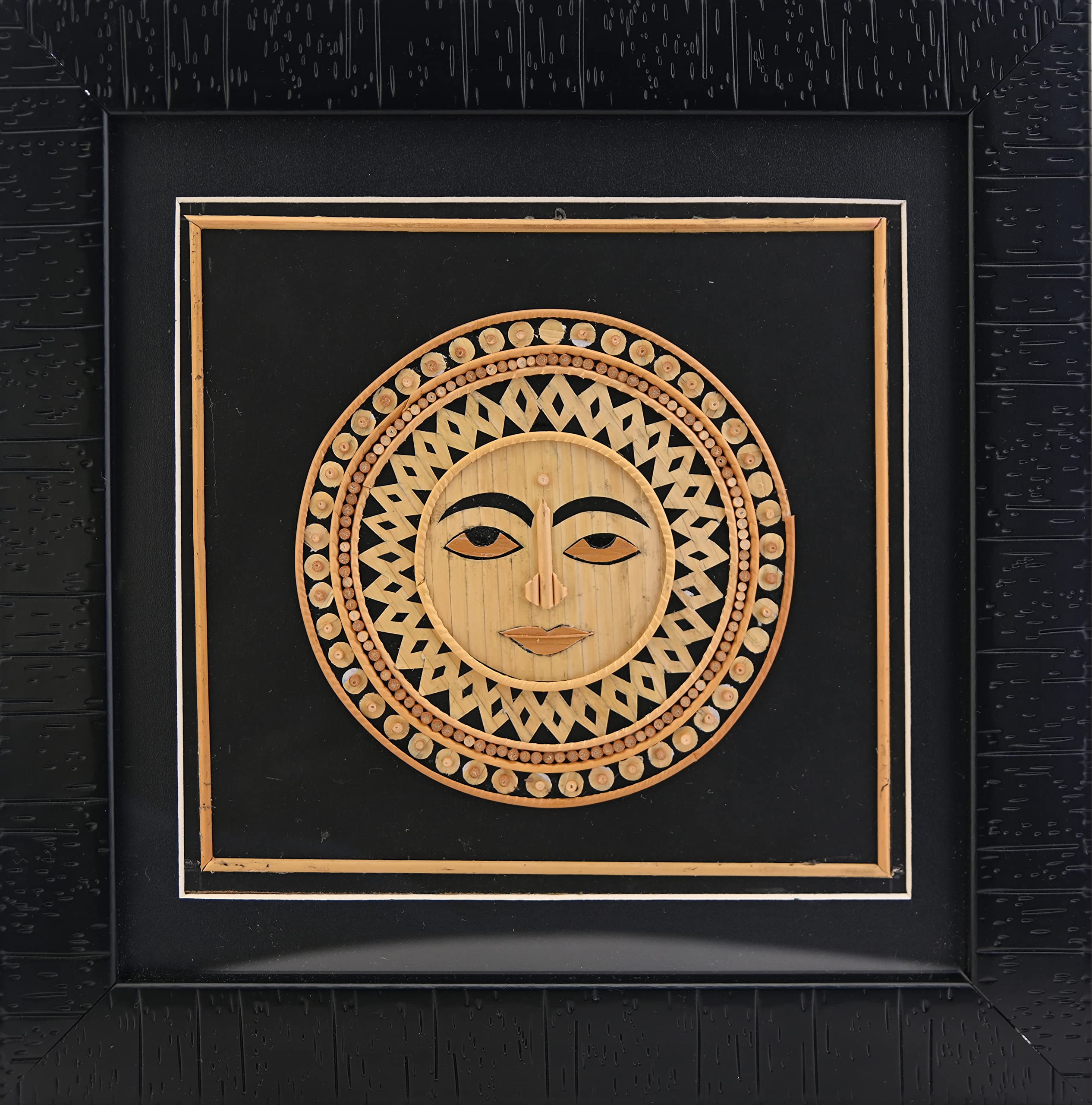 SHILP KATHA India Hand Made Texture Embossed Art Painting Framed | Made Of Organic Material | Bright Sun 10x10 inch