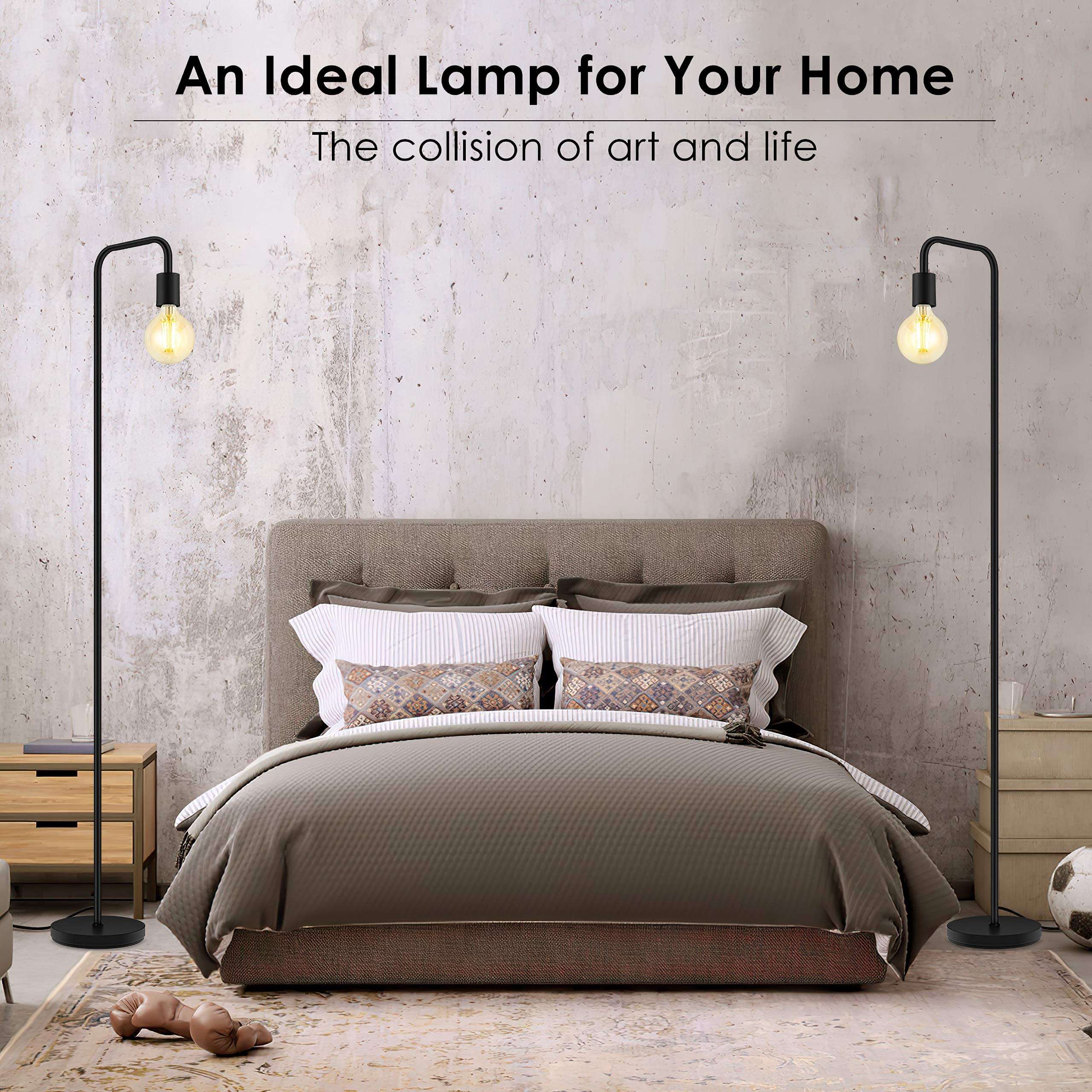 Lampa stojąca w stylu industrialnym, 63'' wysokości, nowoczesna, czarna, metalowa lampa stojąca z gniazdem E26 i przełącznikiem nożnym, minimalistyczna lampa podłogowa w stylu vintage do salonu, syp