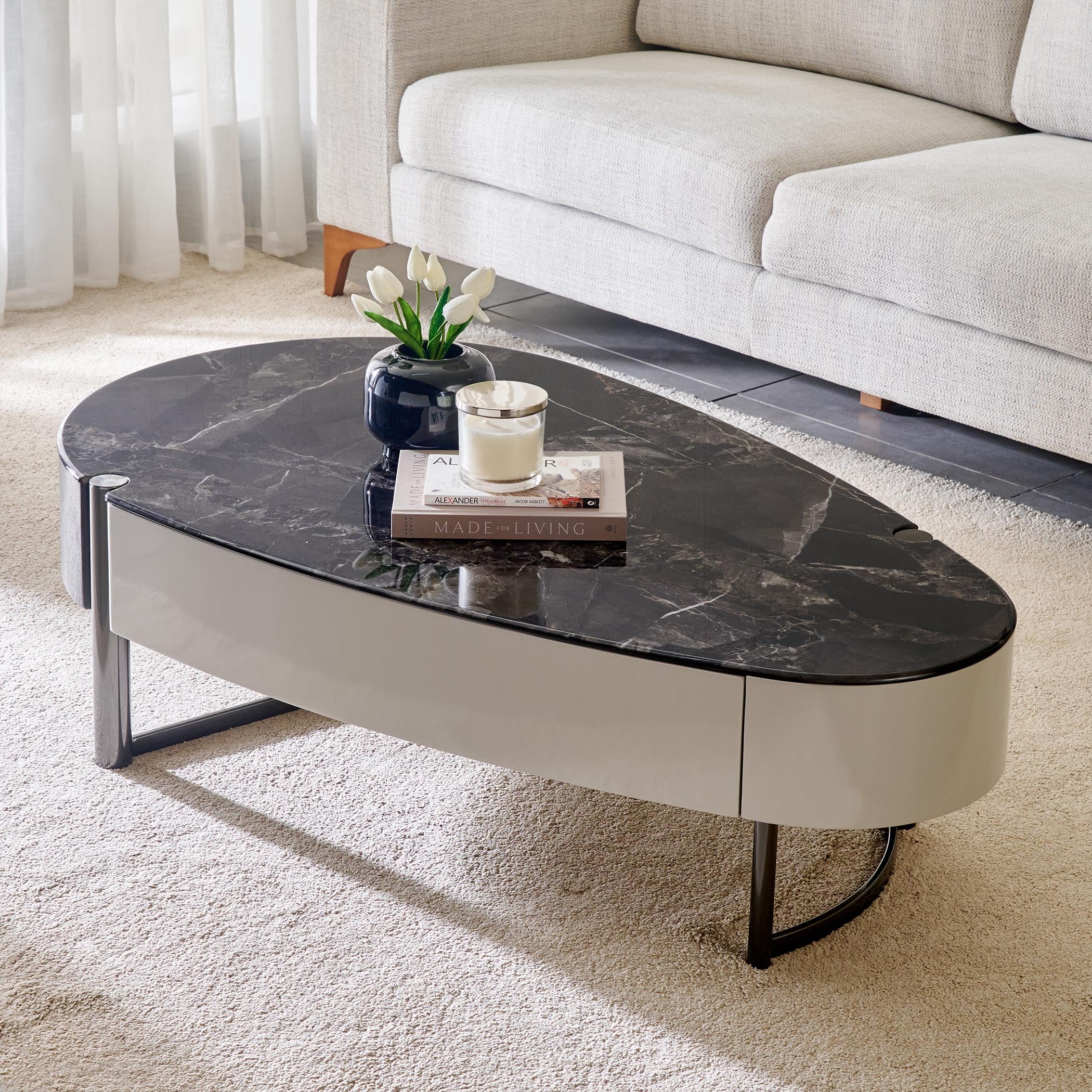 Home Centre Herman Faux Marble Top Coffee Table - Grey-image-24