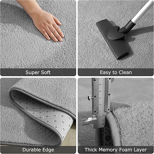 Miniatura 8 de Keeko Alfombras grises de 4 x 6 para dormitorio, alfombra suave y moderna para sala de estar, antideslizante, de pelo bajo, lavable, mullida y