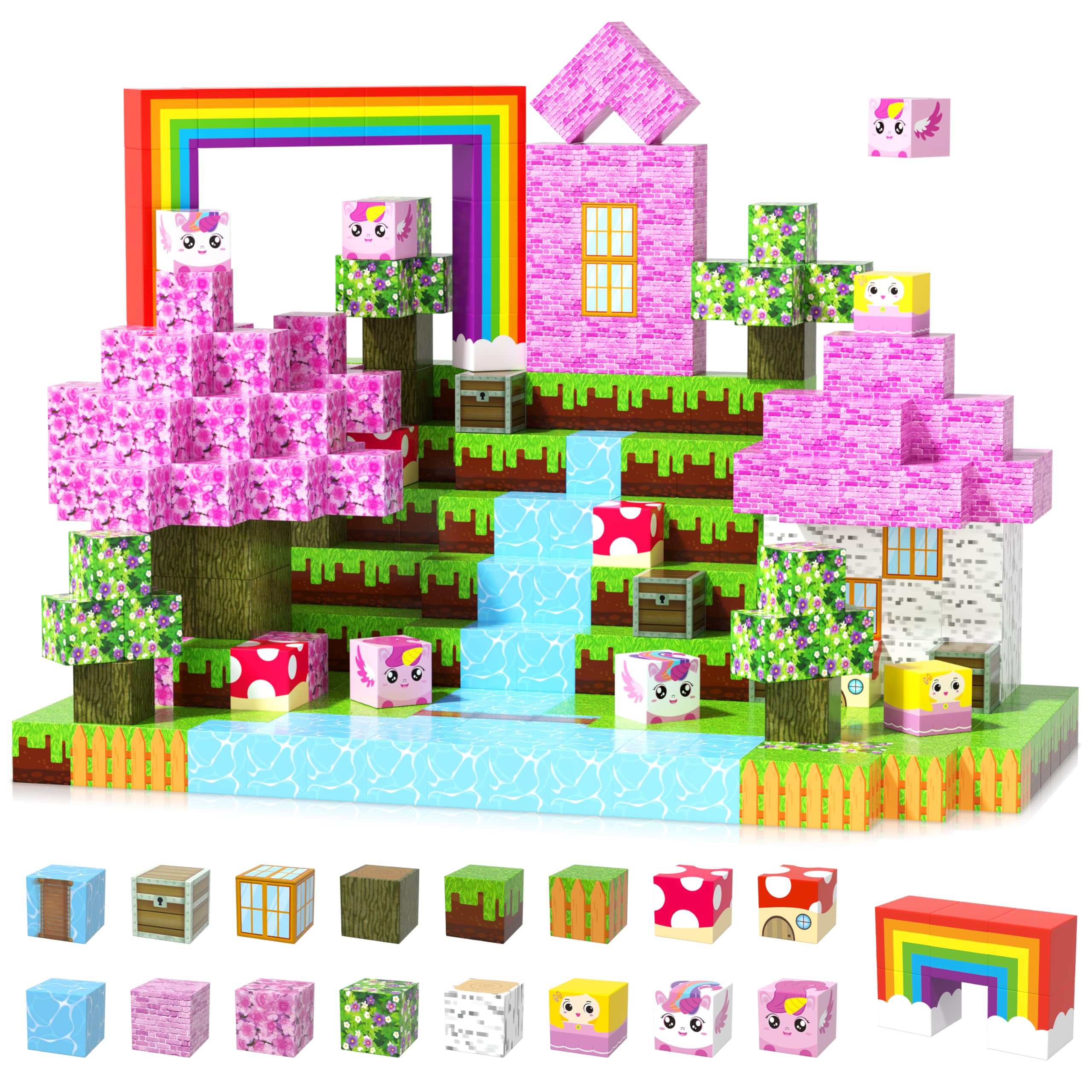 Trozvyn Magnetische Bausteine 100PCS - Baue Dein Magisches Einhorn mit Wald, Tieren, Prinzessin & Schloss! Fantasievolle Magnetische Bauwelt Spielzeug Geschenke ab 3 Jahren für Mädchen 3-8 Jahre