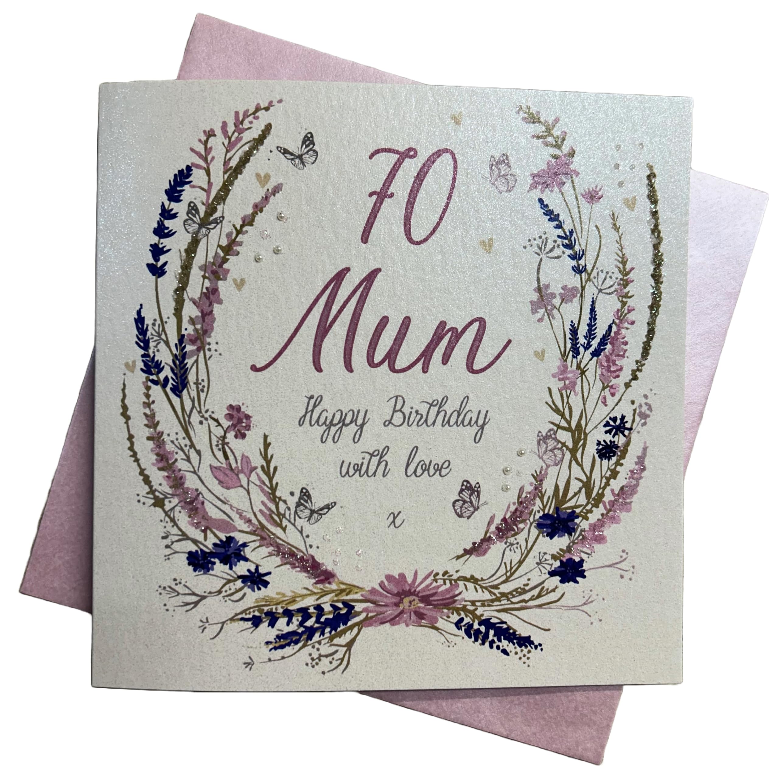WHITE COTTON CARDS "Happy 70TH Birthday Mum, Flowers mum Handmade 70th Birthday Card, e7-m70