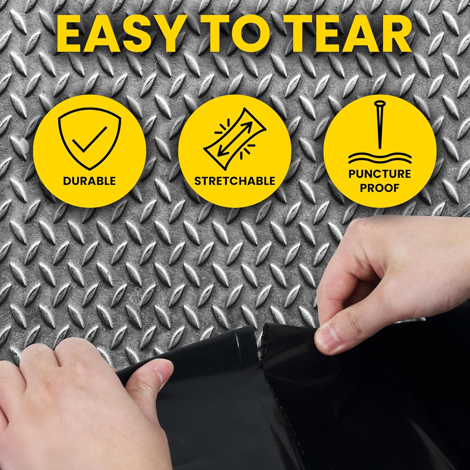 happimess HPM3000G-BLACK 50 Count 42-Gallon 3 Mil 32 in. W x 47 in. H Heavy Duty Contractor Trash Bags for Business Home Kitchen Commercial and Industrial, (5-Rolls of 10 Bags)