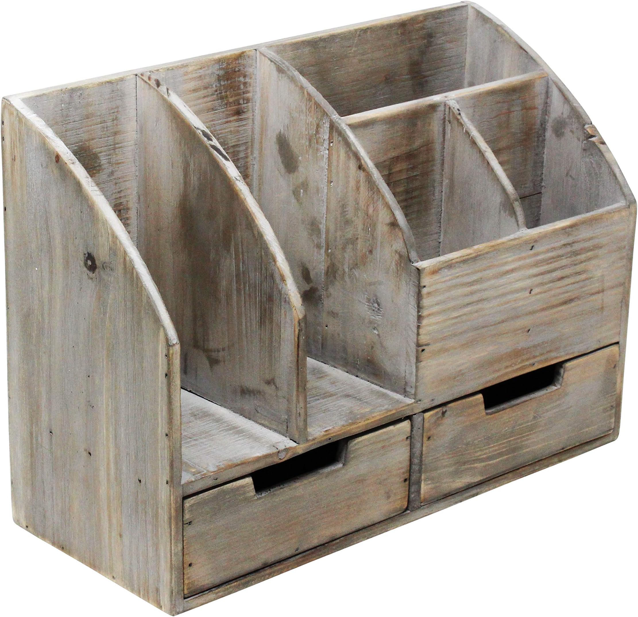 Vintage Rustic Wooden Office Desk Organizer & Mail Rack & Book Shelf For Desktop, Tabletop, or Counter - Distressed Torched Wood-Store Supplies, Desk Accessories, Mail – Barnwood (WO3C)