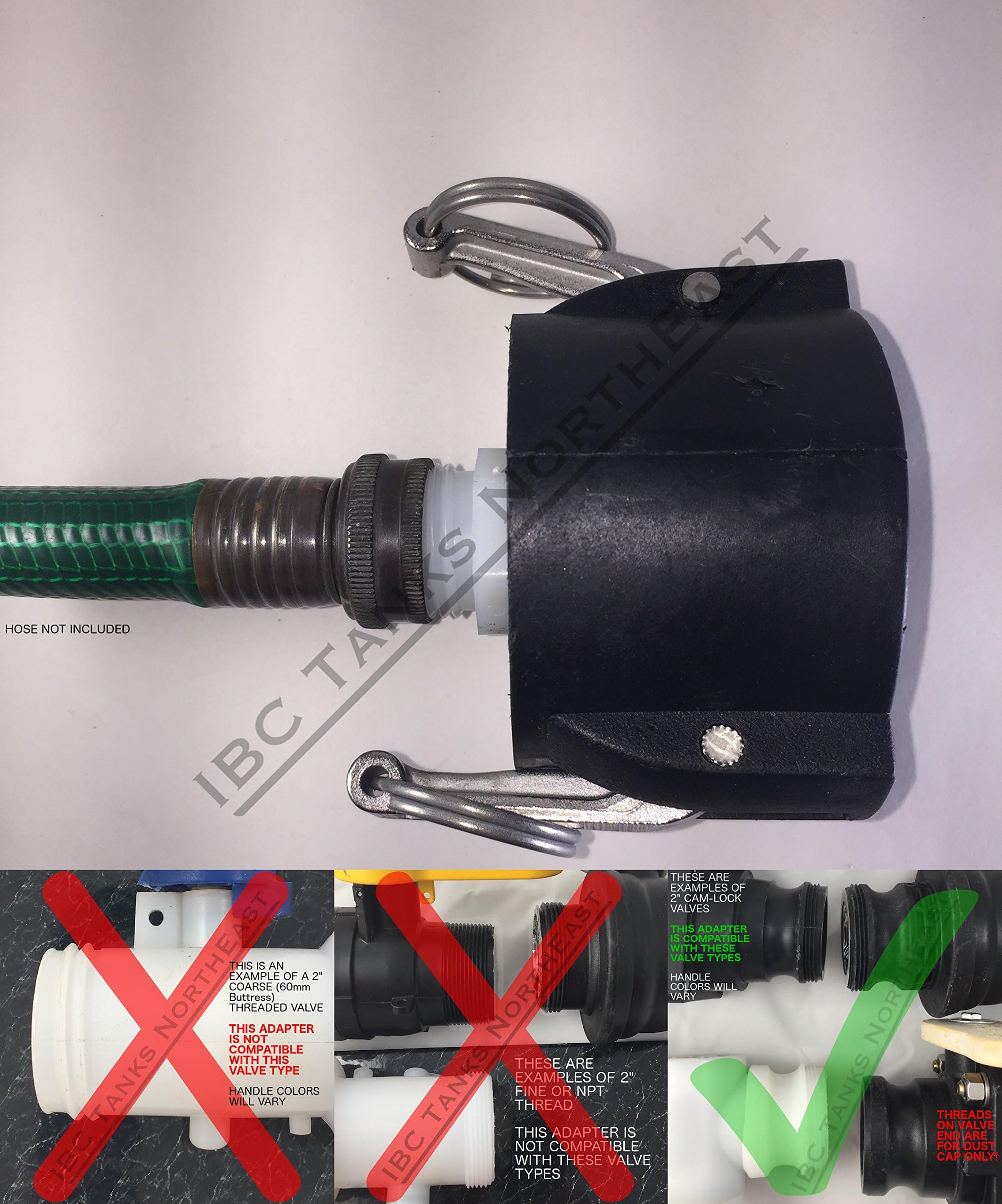 UKC275/330 IBC Food Grade Tote Drain Adapter 2" Cam-Lock x Nylon Garden Hose Connection