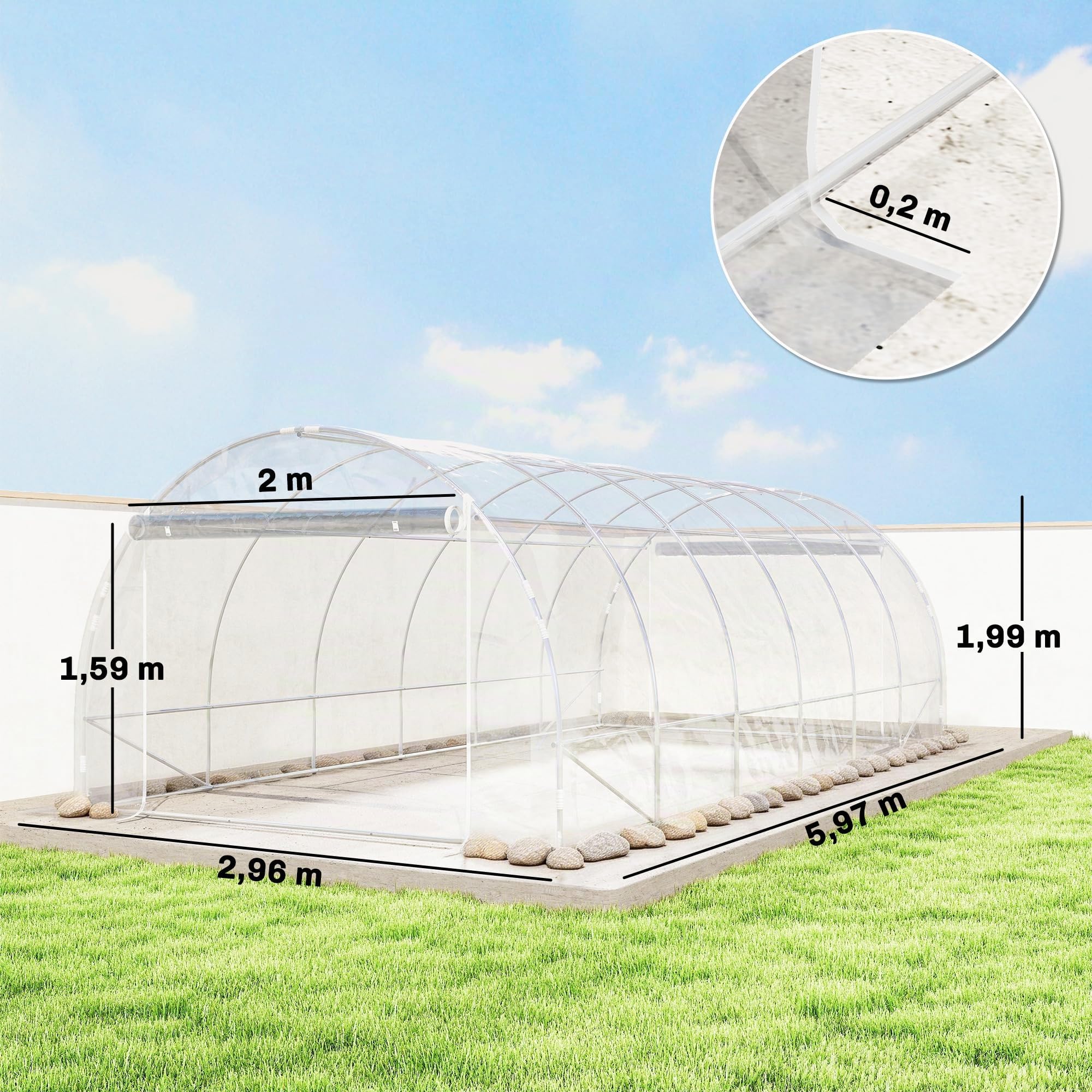 Outsunny Invernadero de Exterior 6x3x2 m Anti-UV Impermeable Transparente | Invernadero de Túnel, 2 Puertas Enrollables, Marco de Acero Galvanizado, Cubierta de PE 150g/m², para Cultivos