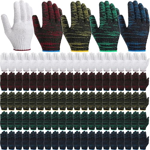 Miniatura 8 de Sintuff 100 Pares de Guantes Forros de Algodón para Barbacoa de Punto de Cuerda de Poliéster Guantes de Seguridad para Cocinar, Asar a la Parrilla