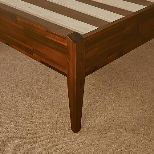 Miniatura 7 de Bme Dinkee Marco de cama distintivo de 15 pulgadas sin cabecero, estilo moderno y minimalista con madera de acacia, 12 soportes de listones de