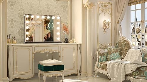 Vista 2 de Keonjinn Espejo de tocador negro con luces, 15 bombillas reemplazables, espejo de maquillaje Hollywood con 2 bombillas de repuesto, 3 luces