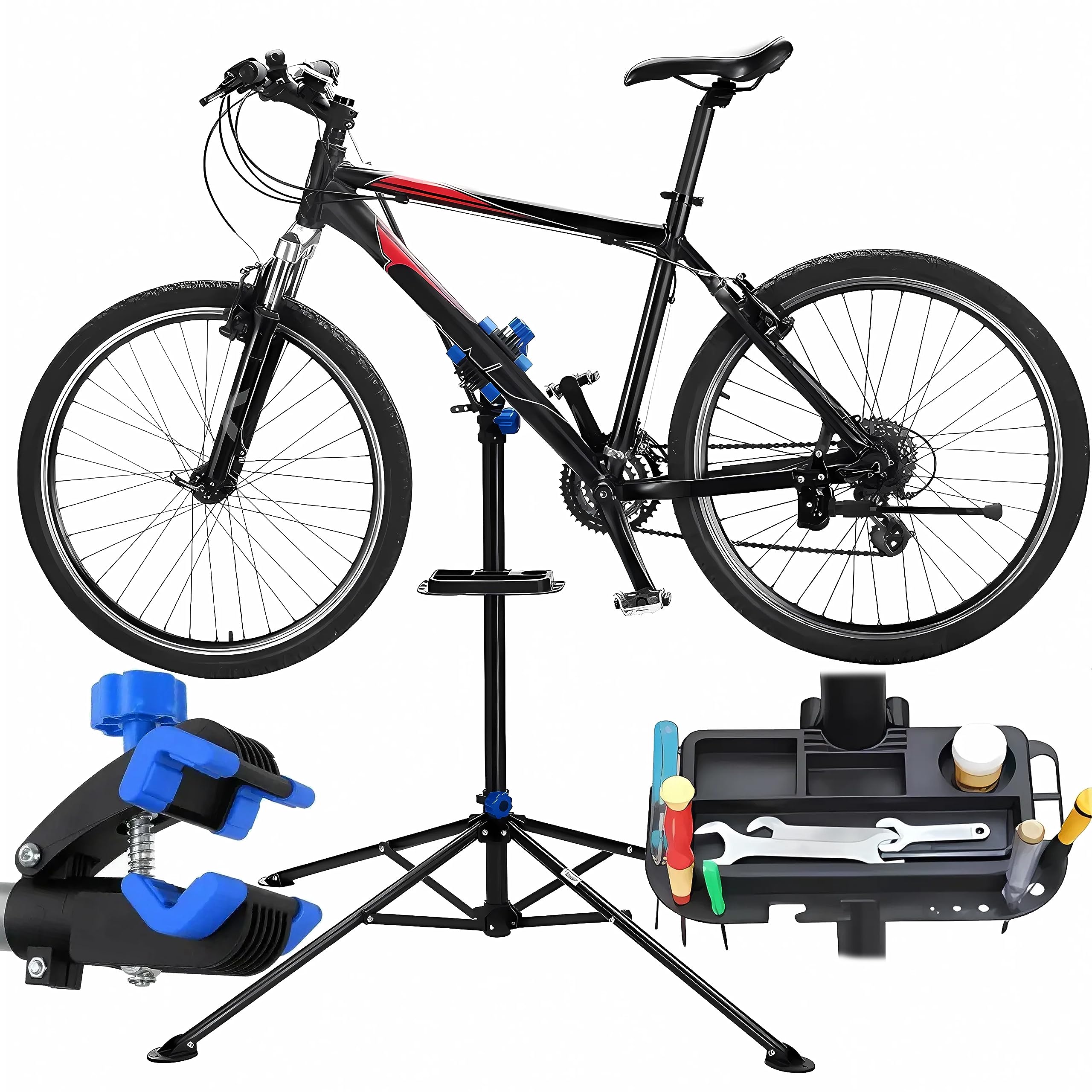 Retoo Fahrradmontageständer für Fahrräder, bis 30 kg, höhenverstellbar 108-190 cm, stabiler Montageständer für Mountainbike & E-Bike, Montageständer, Fahrradhalter für Garage & Haus, Schwarz
