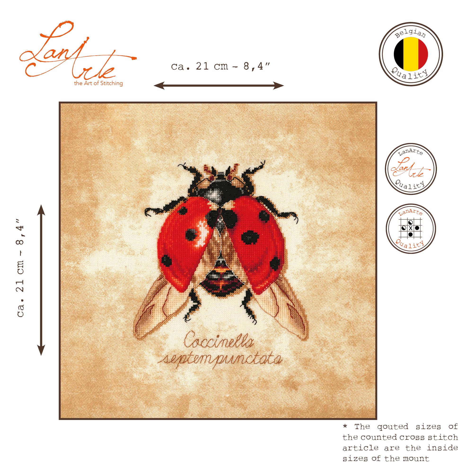 LANARTE Haft Krzyżykowy Liczony Zestaw Obraz do Haftu COCCINELLA SEPTEMPUNCTATA Zrób to Sam Zestaw Kreatywny dla Dorosłych Rękodzieło Artystyczne 21 x 21 cm Dekoracja Ścienna DIY Cross Stitch Kit