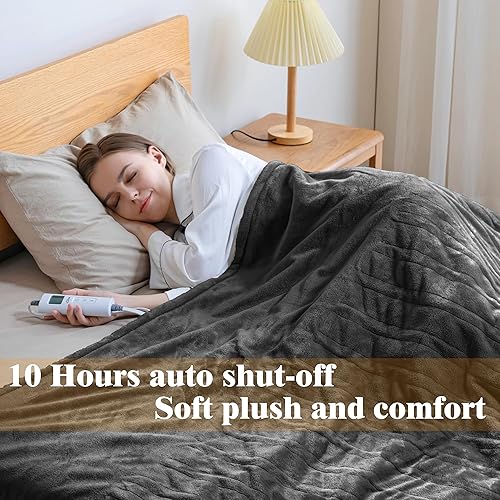 Miniatura 3 de SAFER Manta térmica eléctrica con panel de control LCD, 6 niveles de calefacción y 10 ajustes de temporizador, apagado automático, lavable a