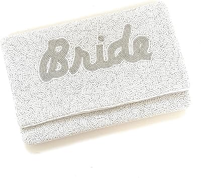 Generic BRIDE Gifts, Gifts for Bride, Wedding Gift, Bride To Be Gift, Bride Clutch Purse, Engagement Gift, Seed Beads Clutch, Bride Beaded Clutch, Bride Bag (Silver), White